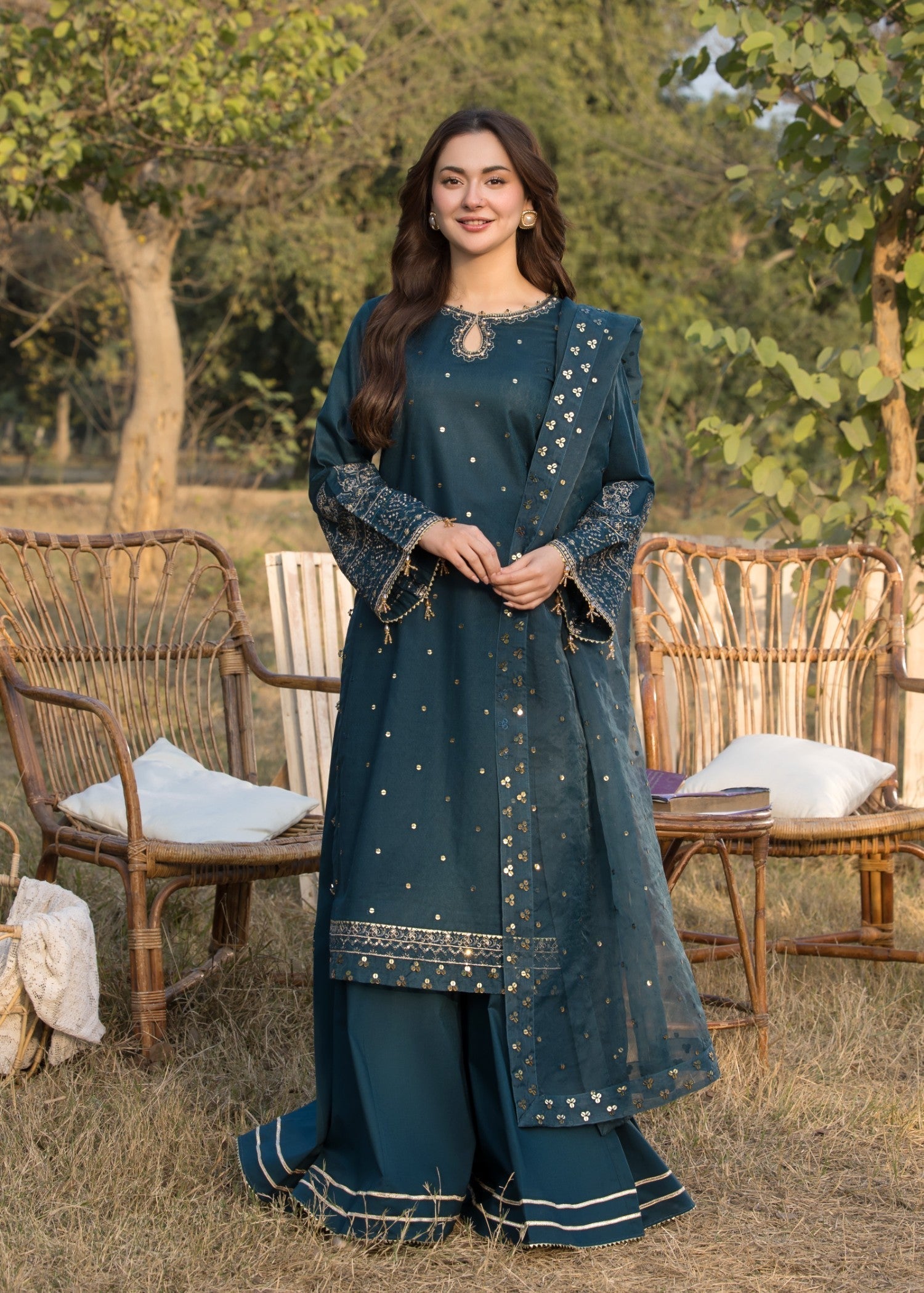 cotton dobby Sharara in Teal