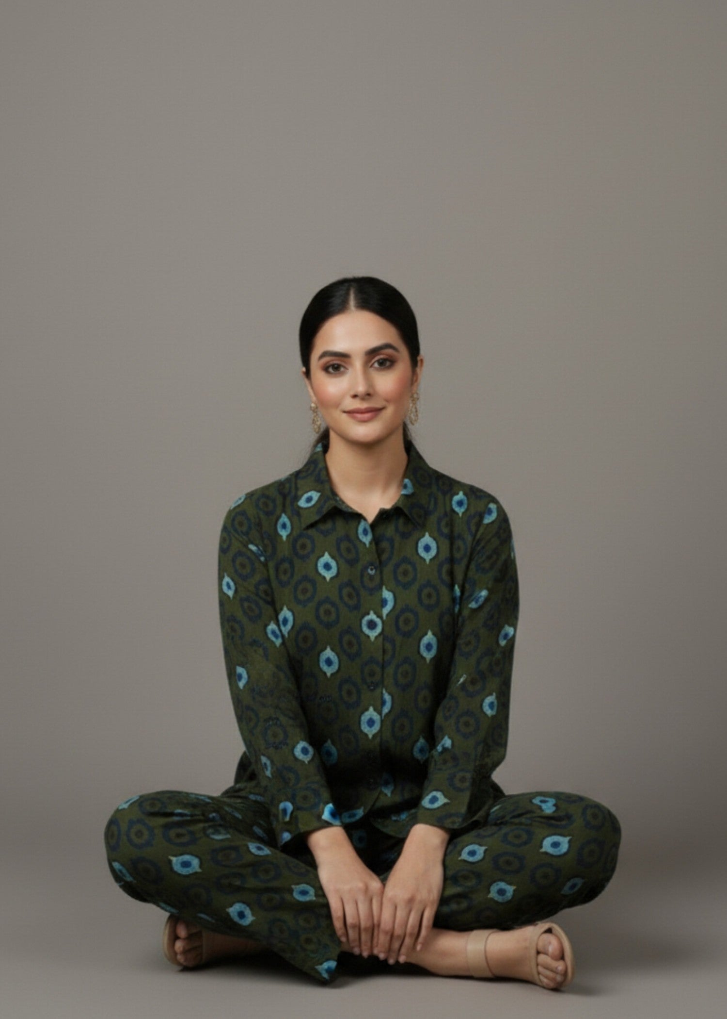 raw silk Co Ord Sets in Olive green