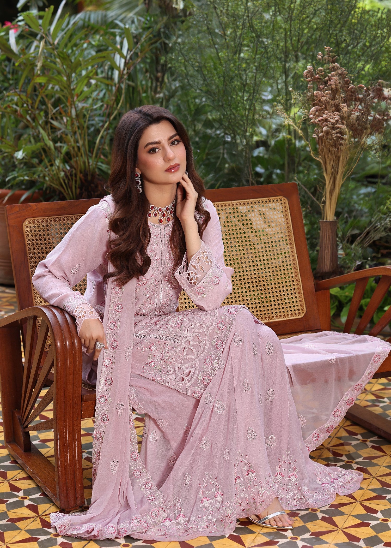chiffon Kurta Set in Light pink