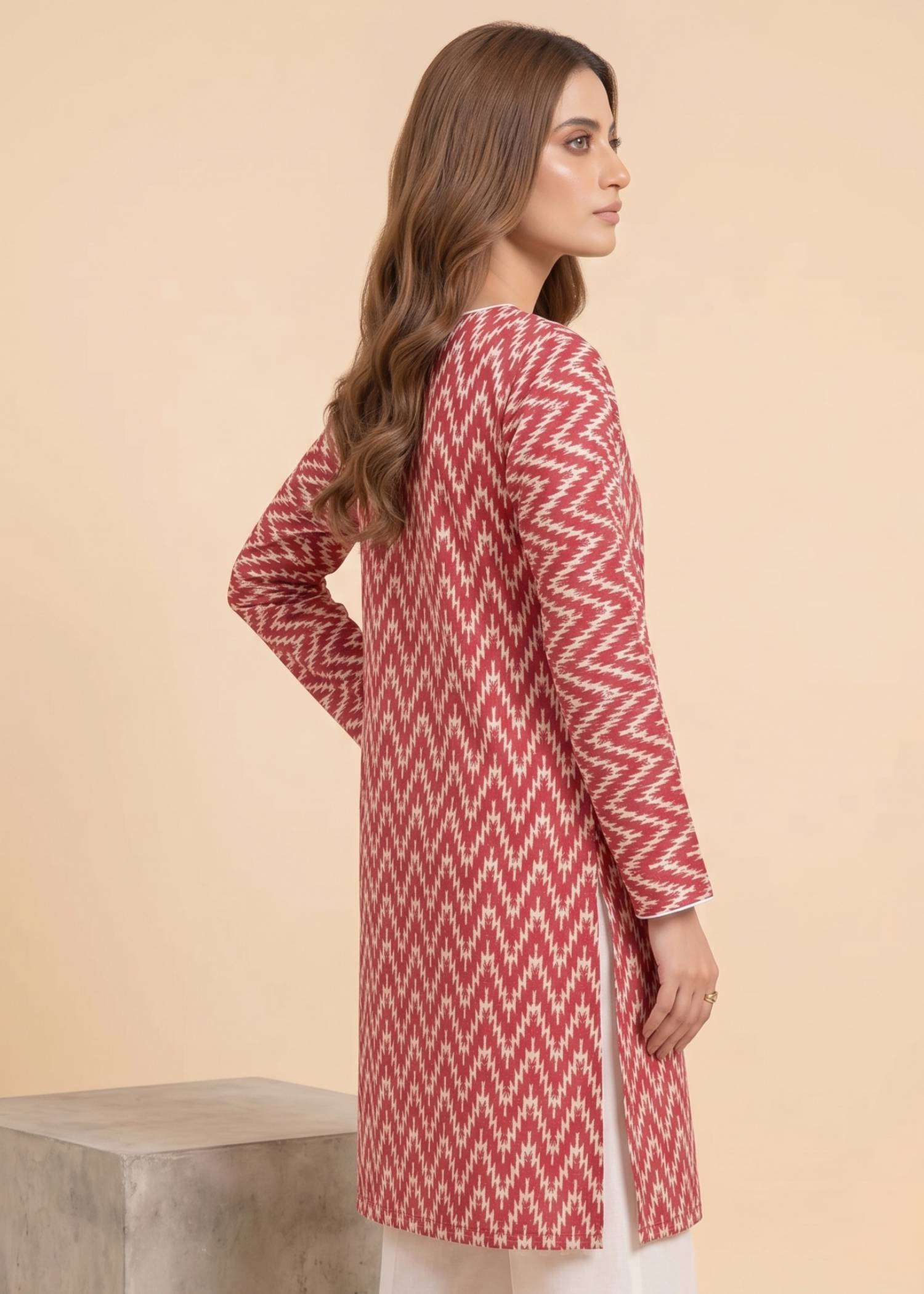 lawn Kurta Set in Pink, white