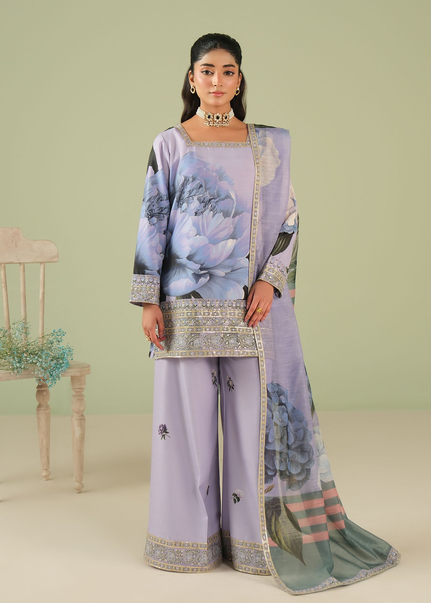 raw silk Kurta Set in Lavender