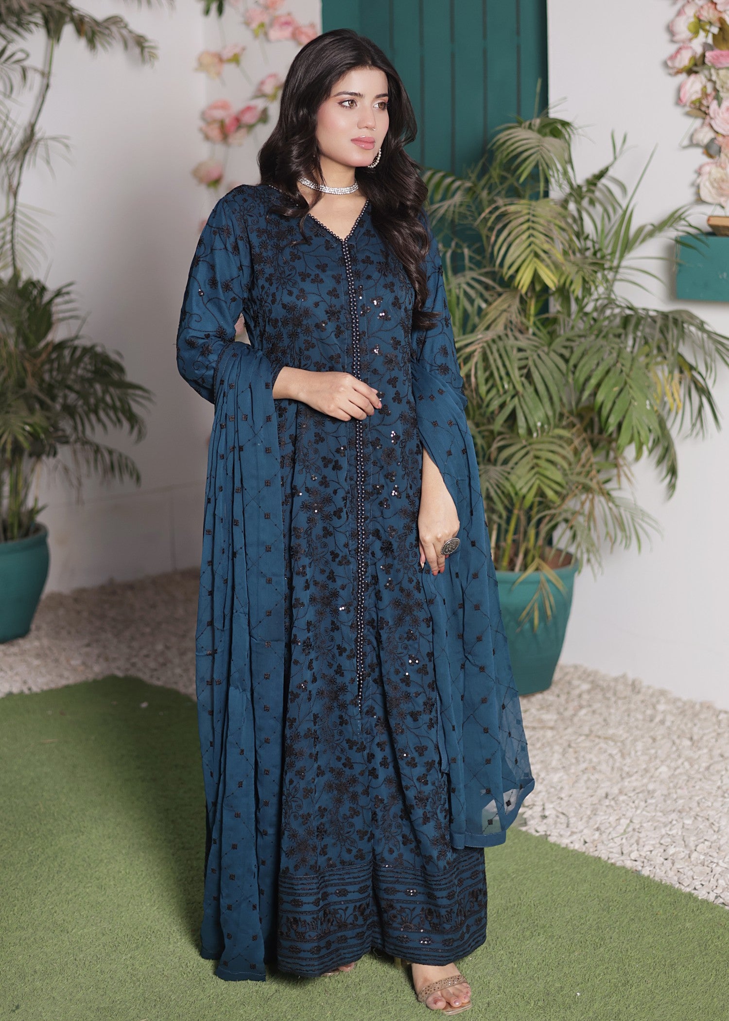 bemberg crinkle chiffon Maxi in Midnight
