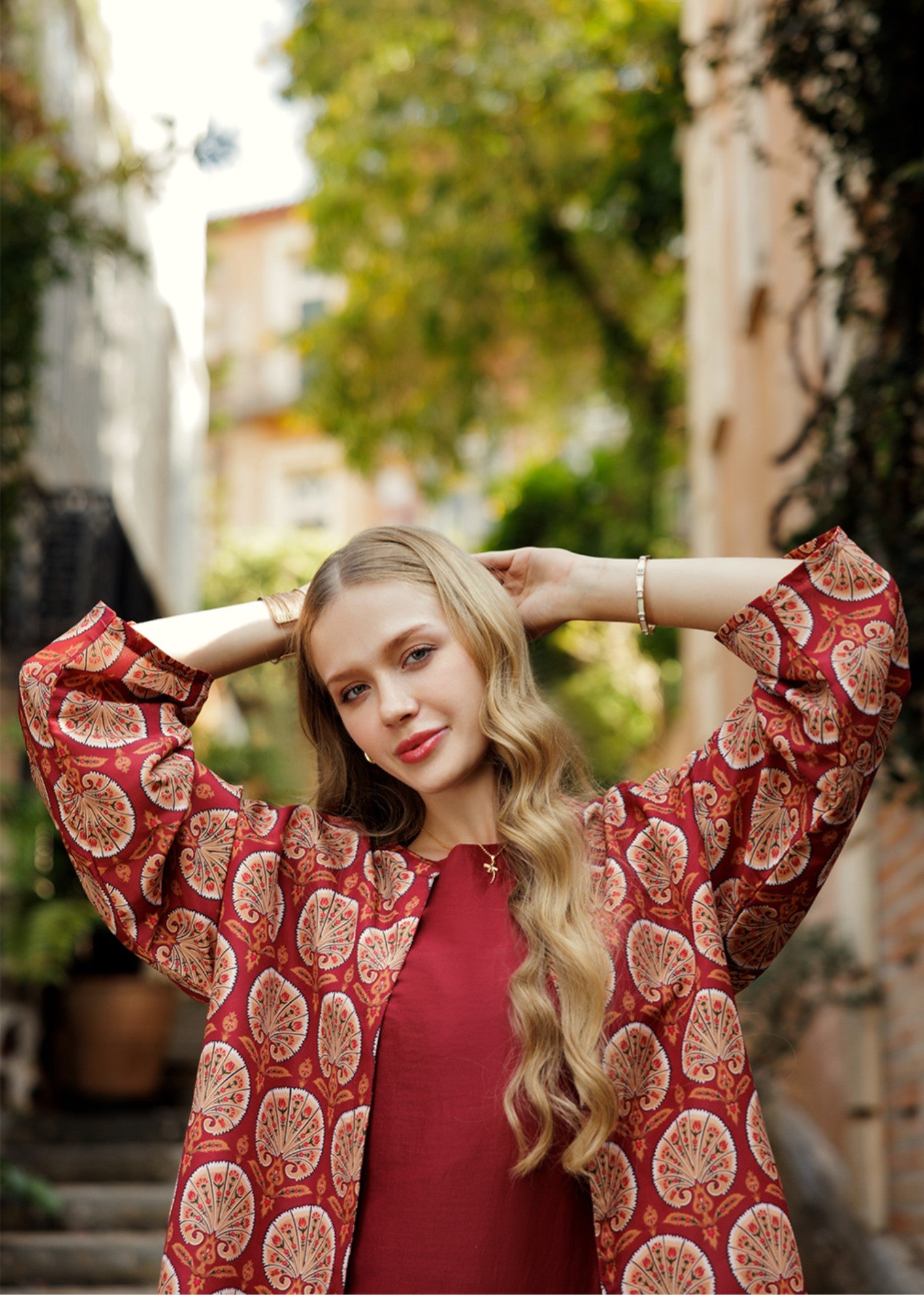 silk finish lawn Gown in Cardinal red