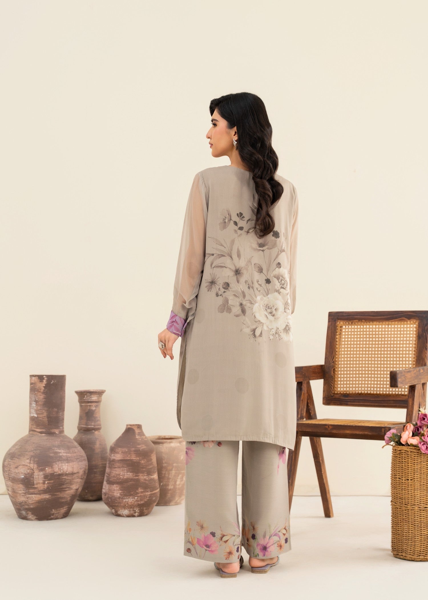 silk Kurta Set in Ash grey