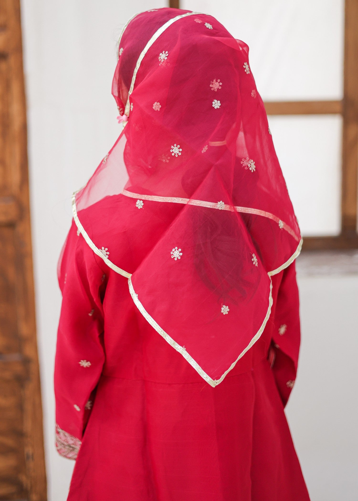 organza Pishwas in Raspberry