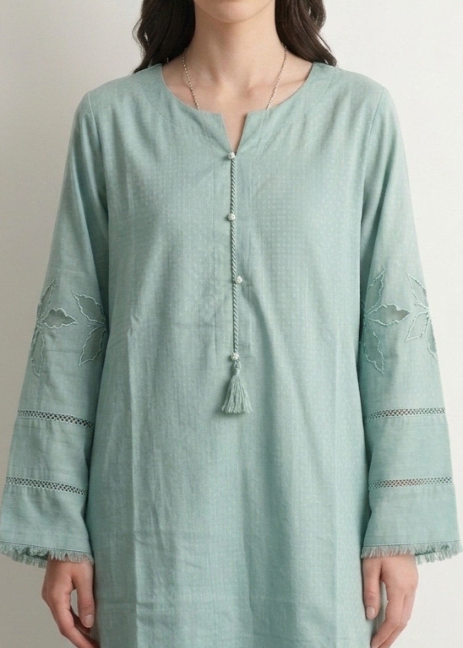 cotton jacquard Kurta Set in Mint green