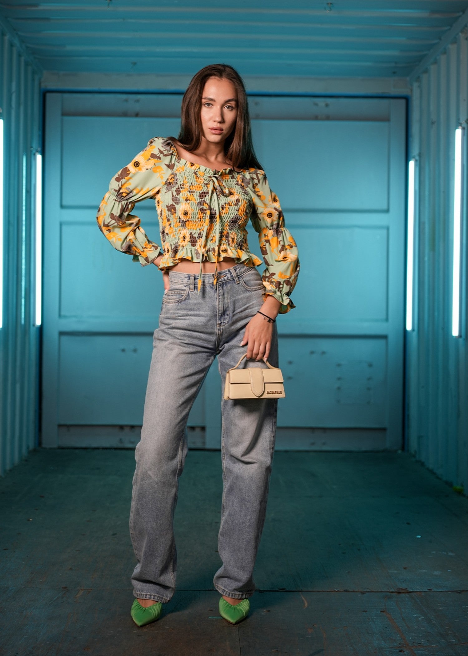 textured wash & wear Blouse in Green