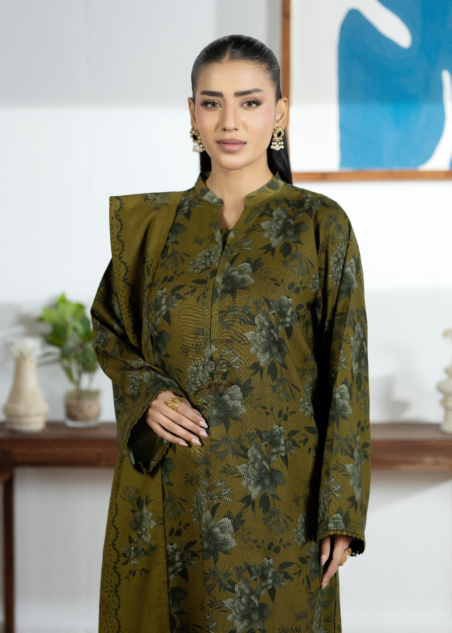 dhanak Kurta Set in Olive green