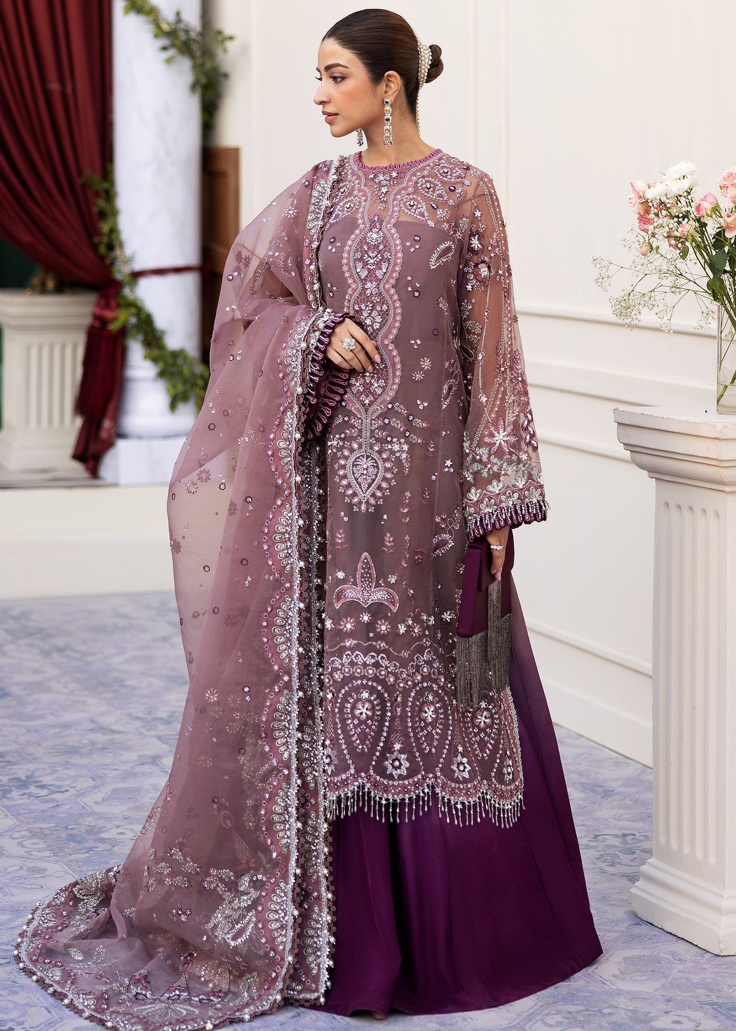organza Unstitched in Purple, mauve