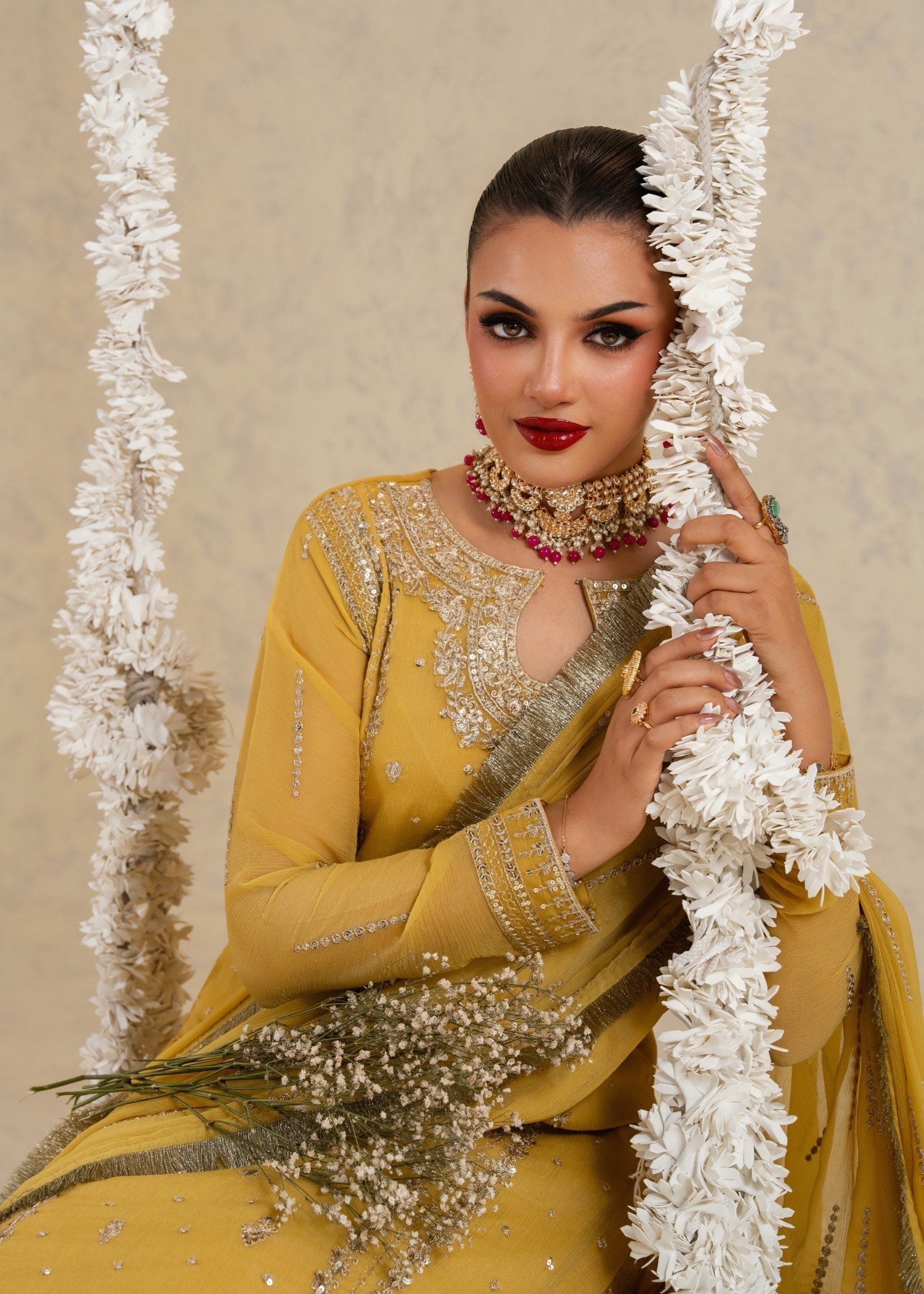 chiffon Lehenga in Mustard
