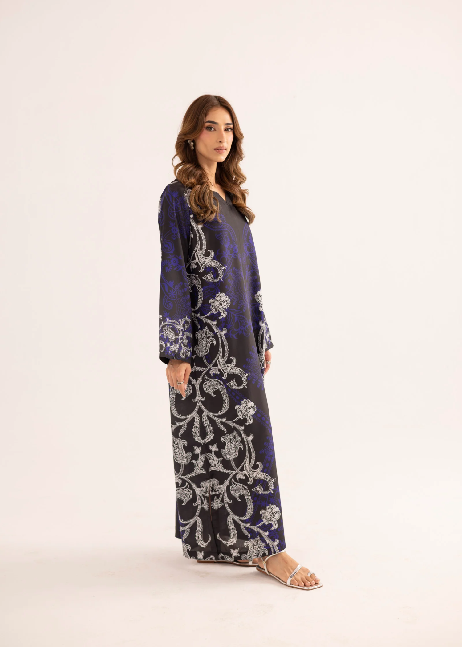 silk finish lawn Kaftan in Purple rain