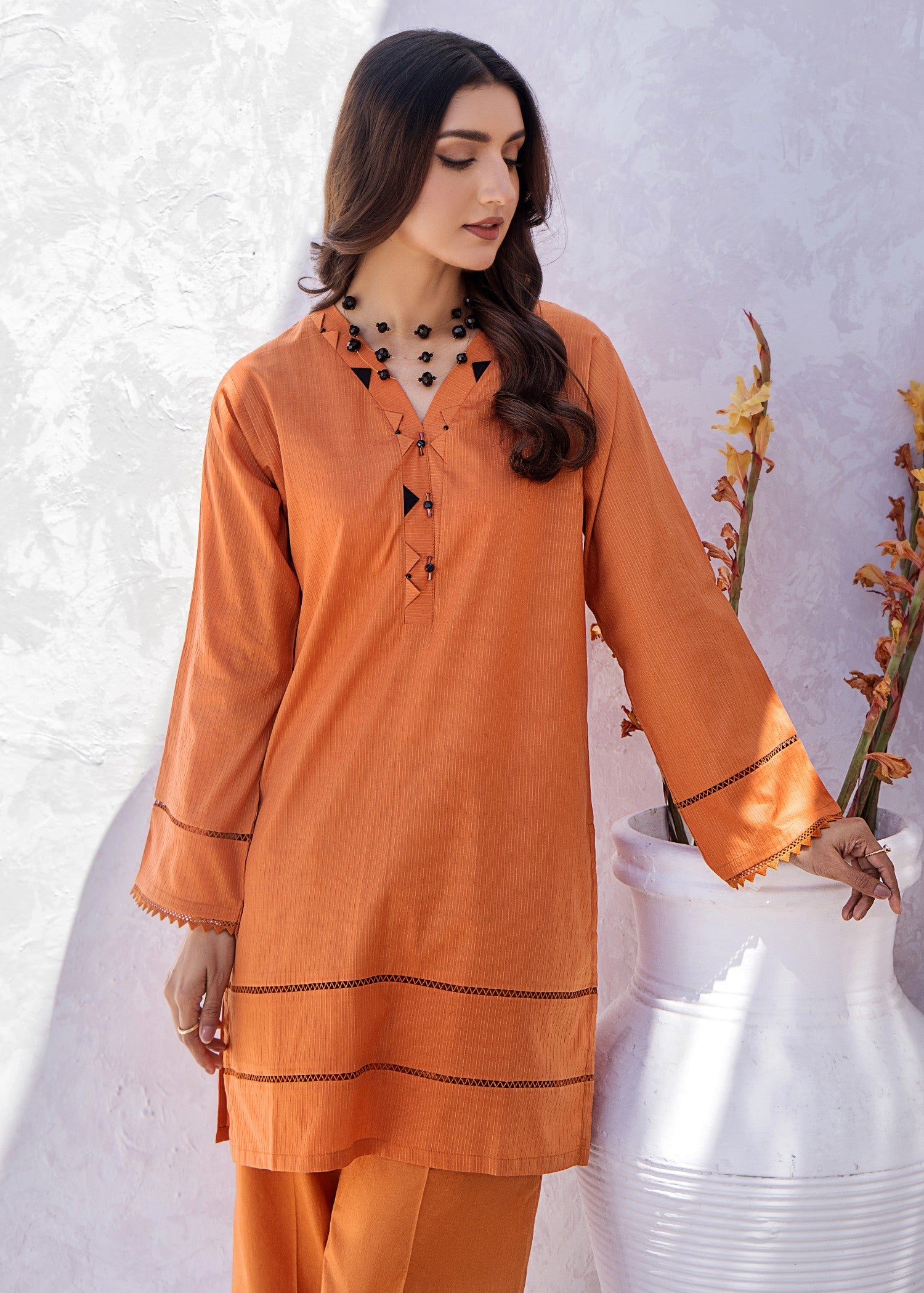 lawn Kurti in Copper orange