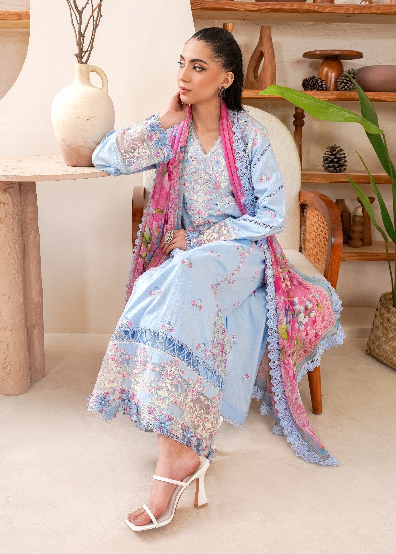self jacquard Unstitched in Sky blue