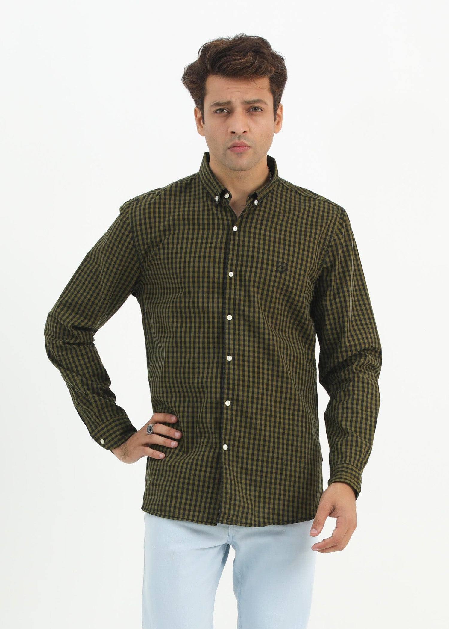 cotton Casual Shirt in Green by Pinstripe