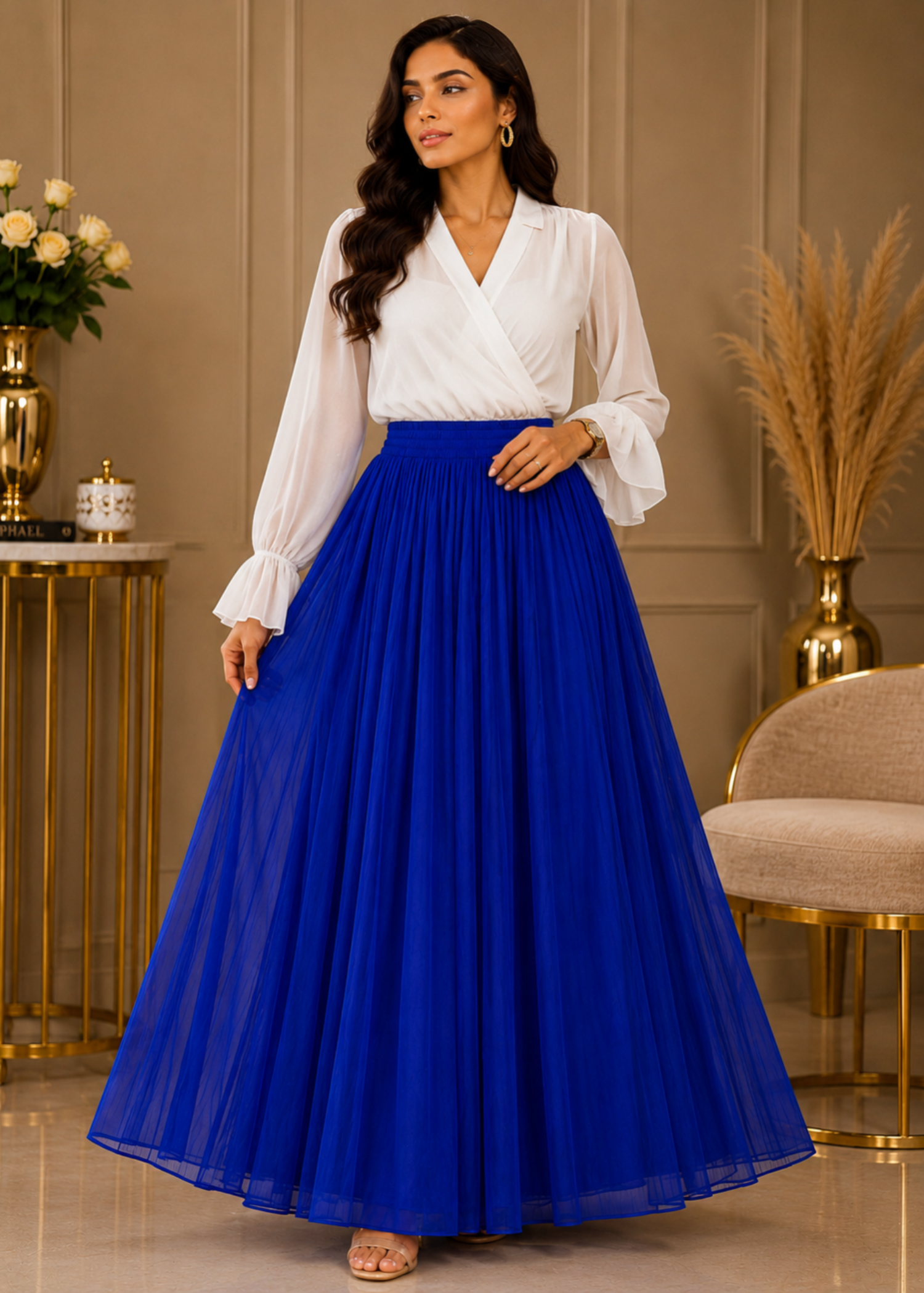 crinkle chiffon Skirt in Royal blue