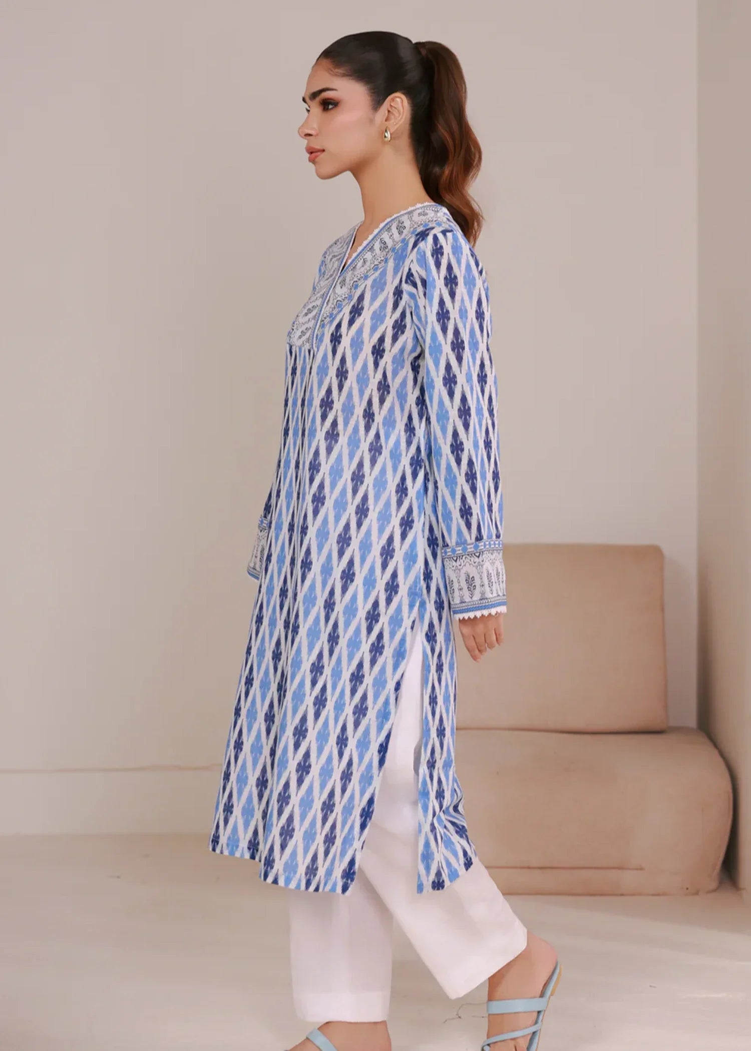 khaddar Kurti in Sky blue