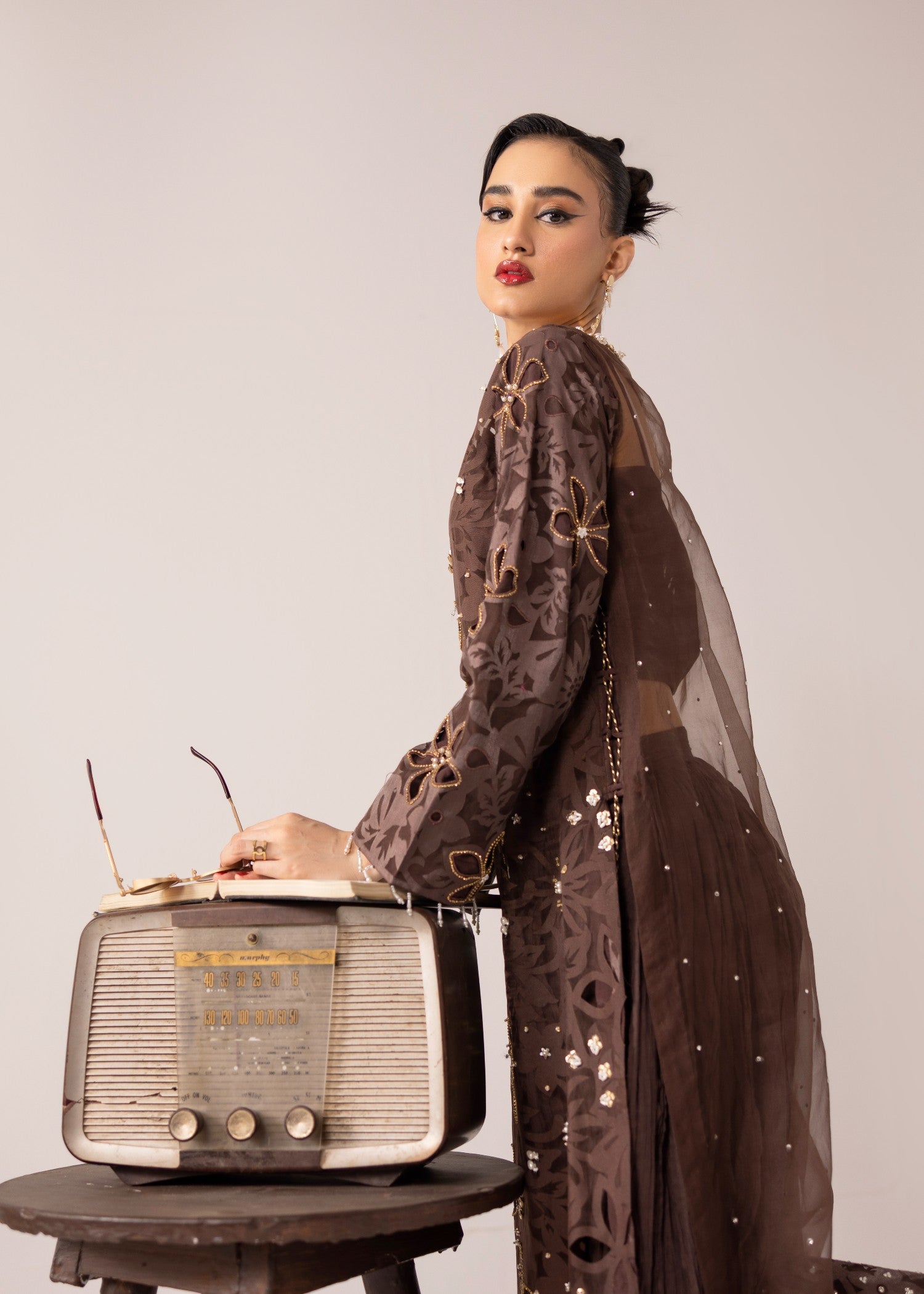 poly organza Sharara in Brunette brown
