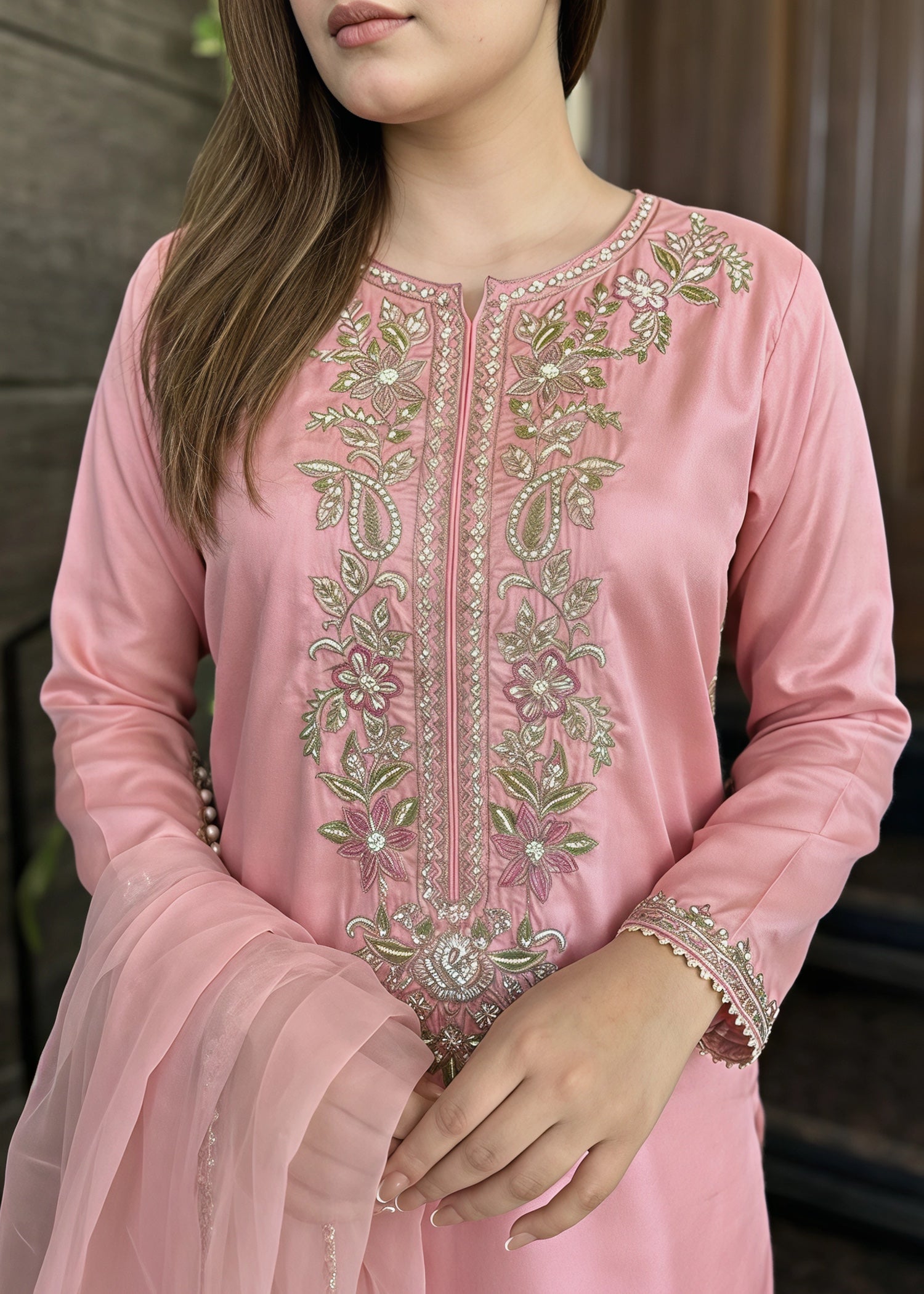 silk Kurta Set in Indian pink