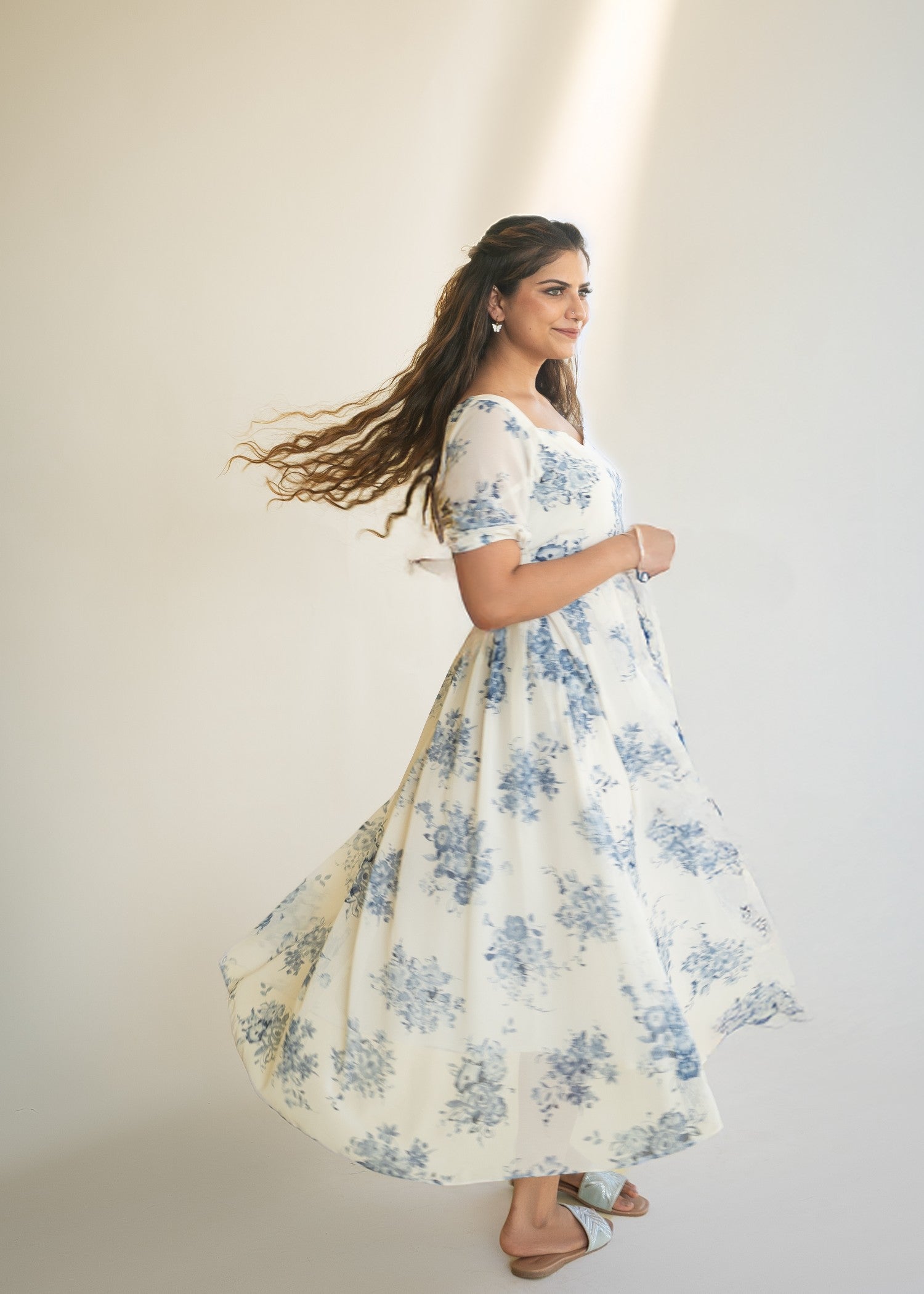 georgette chiffon Dress in White