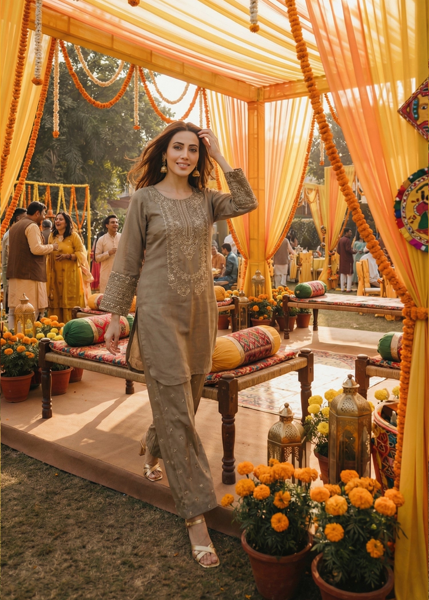 raw silk Kurta Set in Sage green