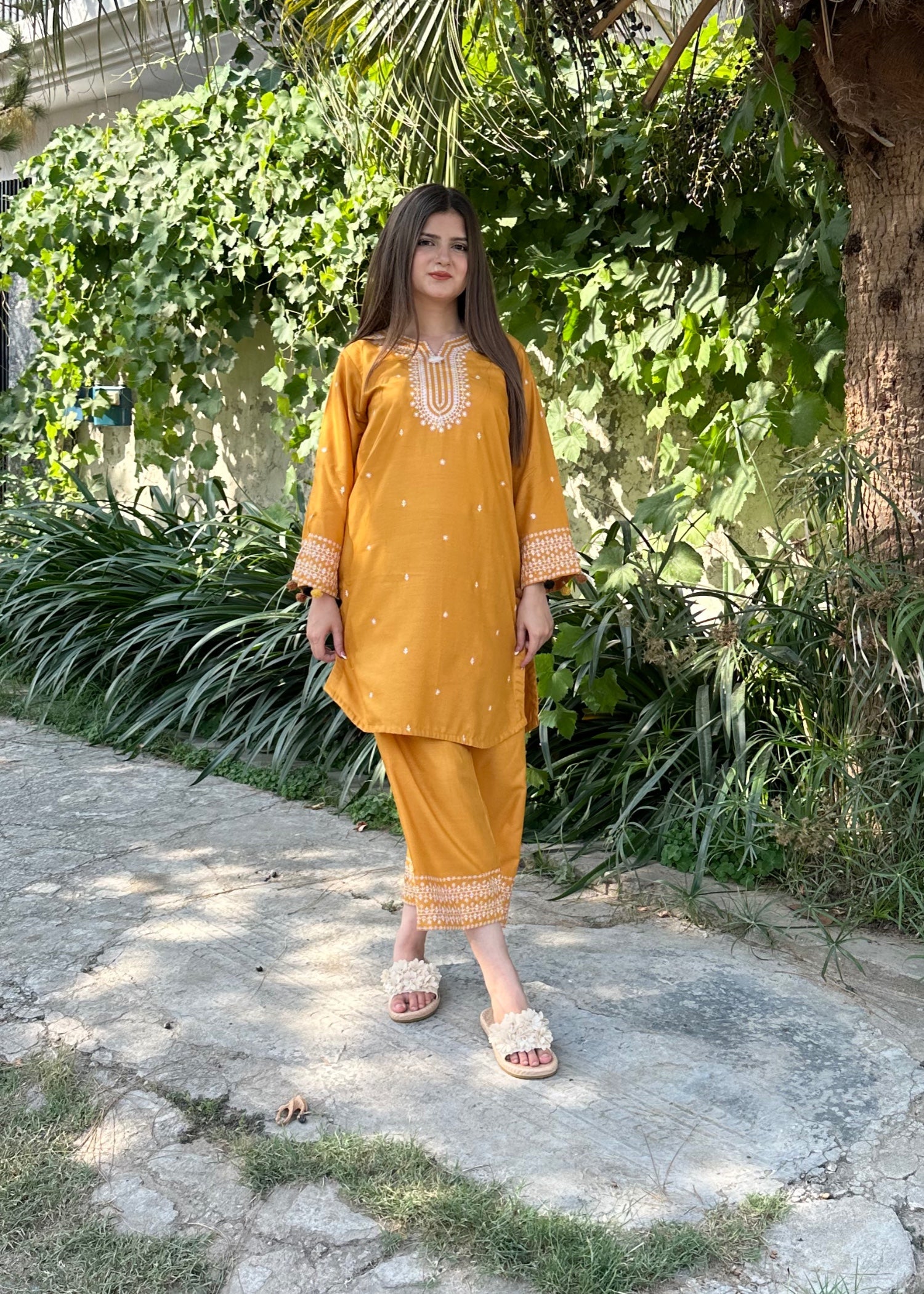 arabic lawn Kurta Set in Mustard