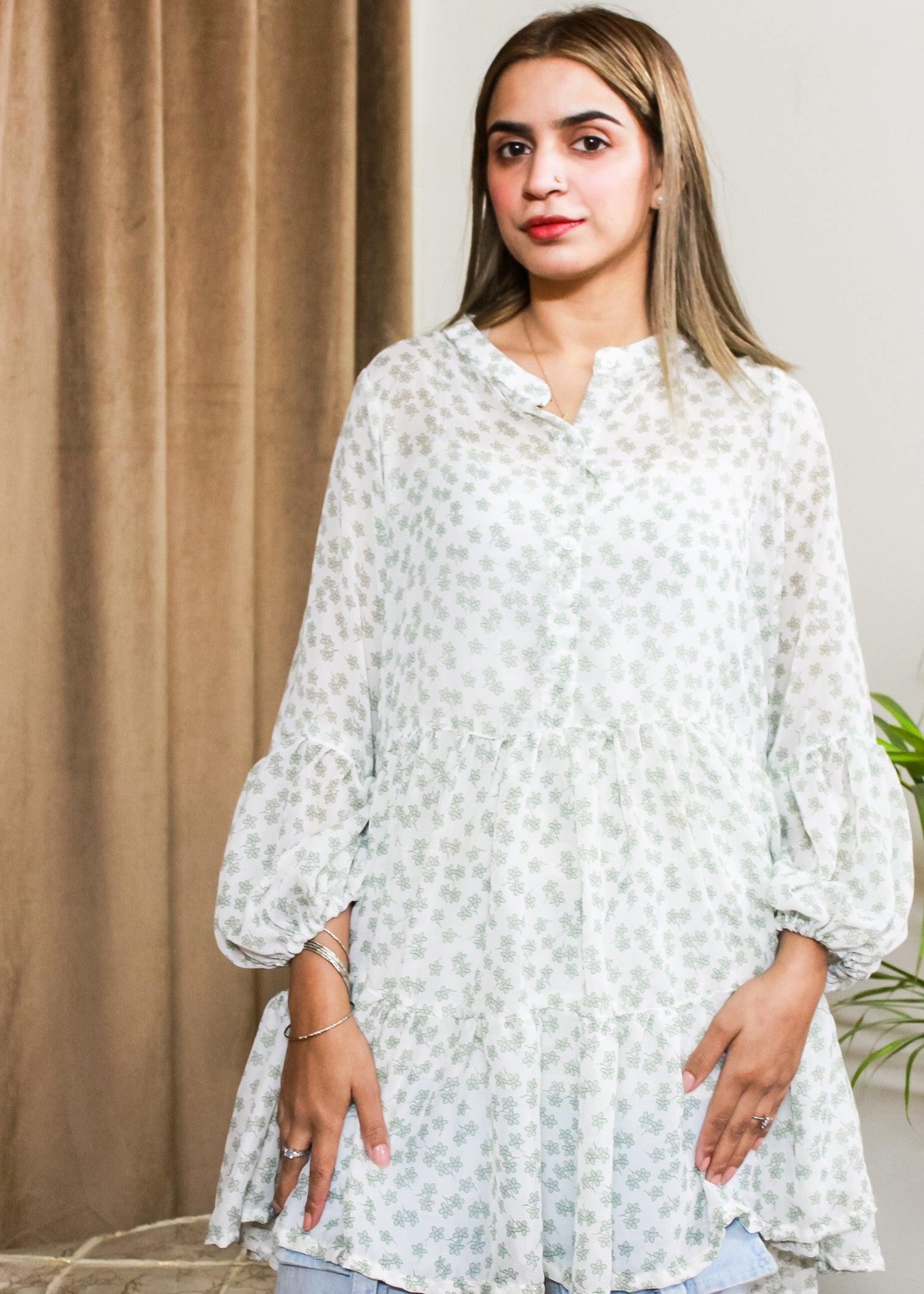 crinkle Dress in Mint green, off-white