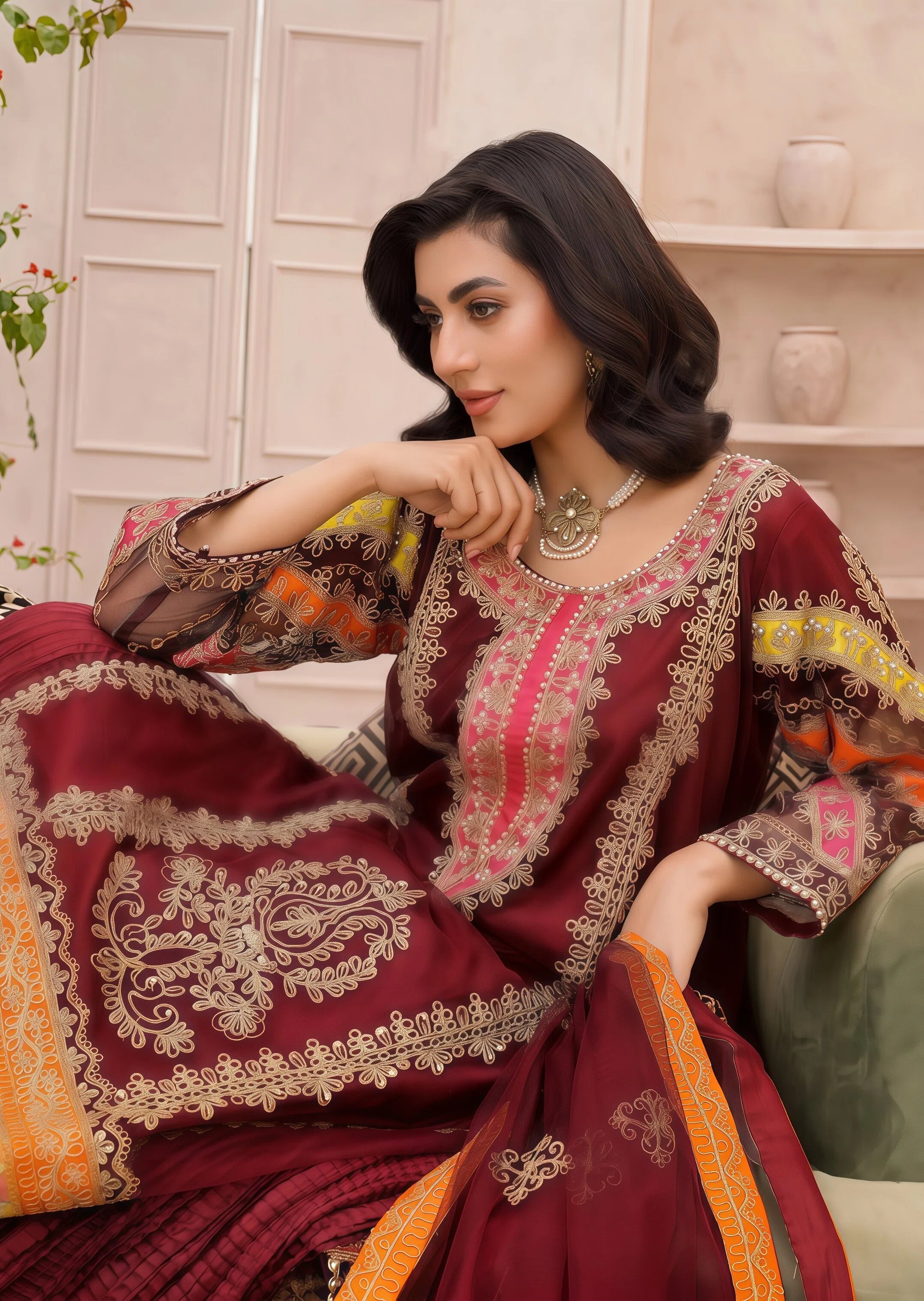 net Sharara in Maroon