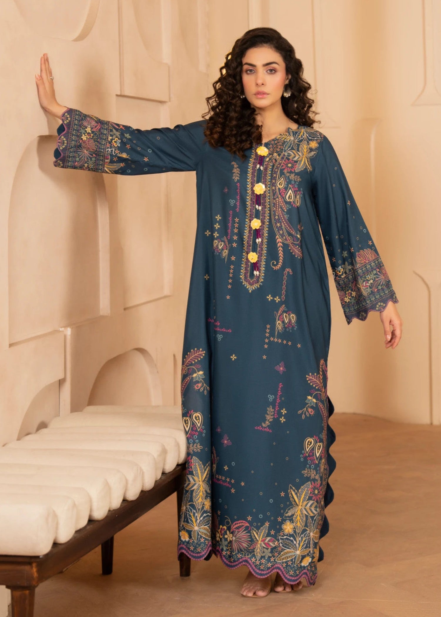 poly lawn Kaftan in Teal