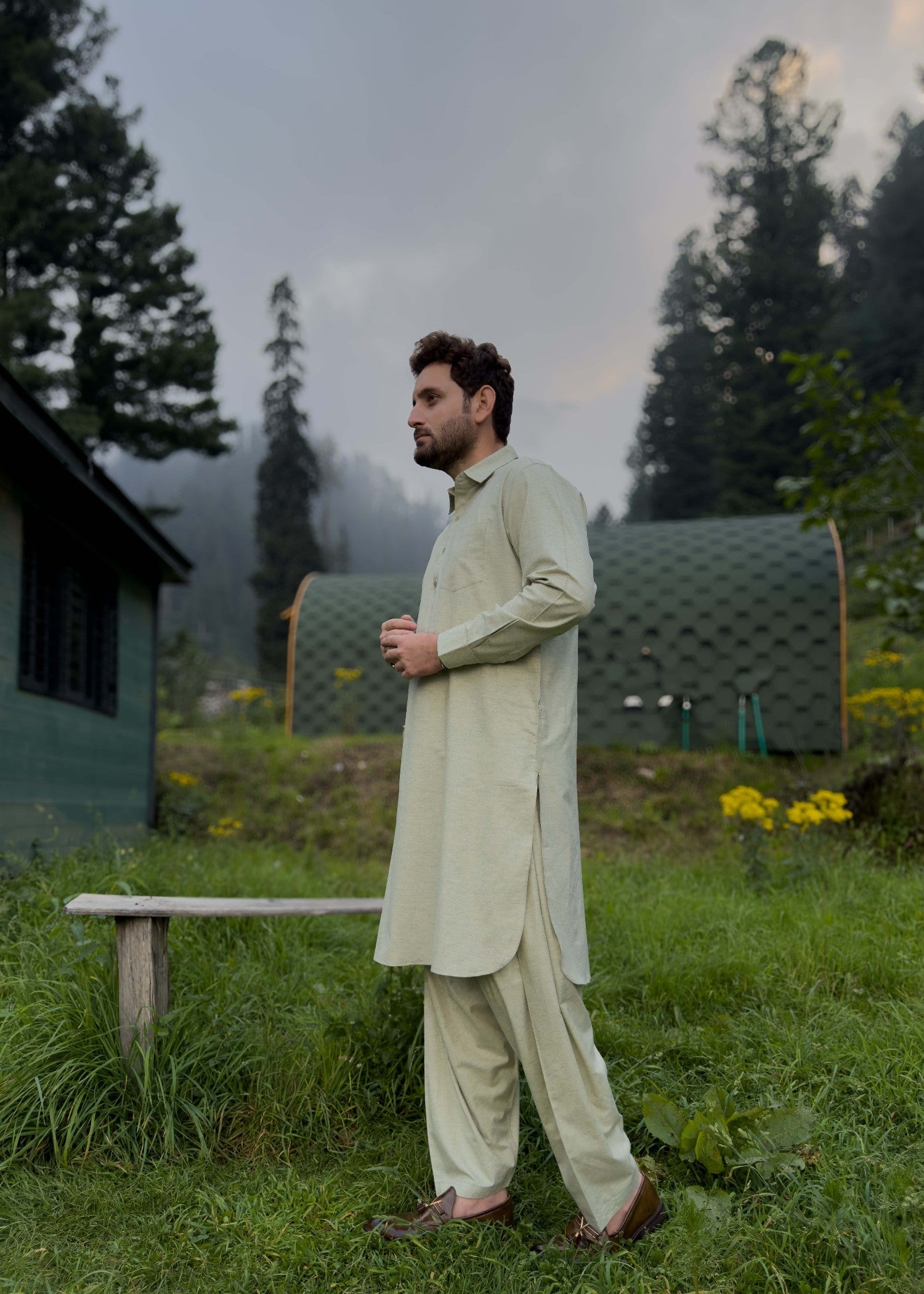 blended karandi Shalwar Kameez in Mint green