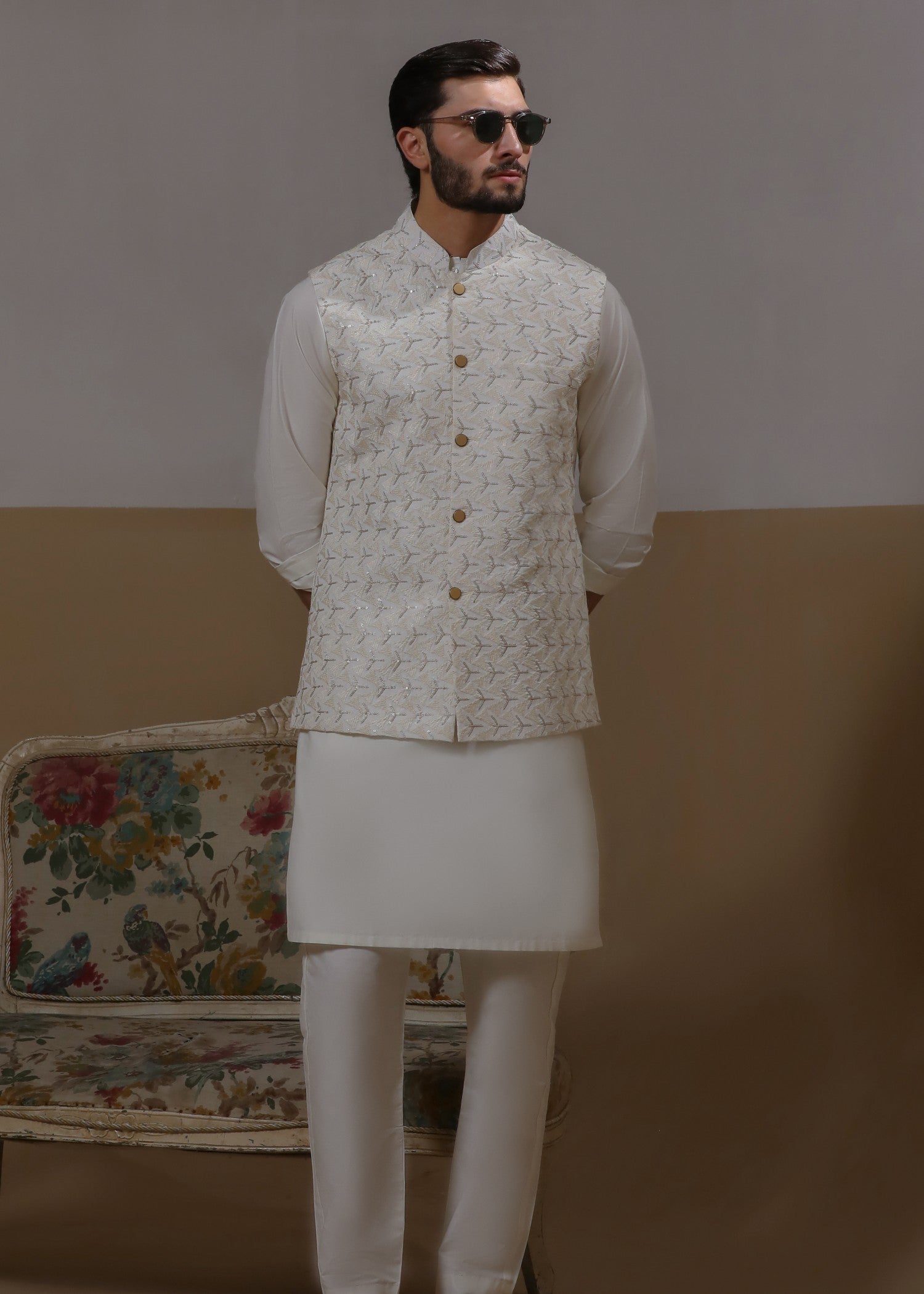 pk raw silk Waistcoat in Ivory