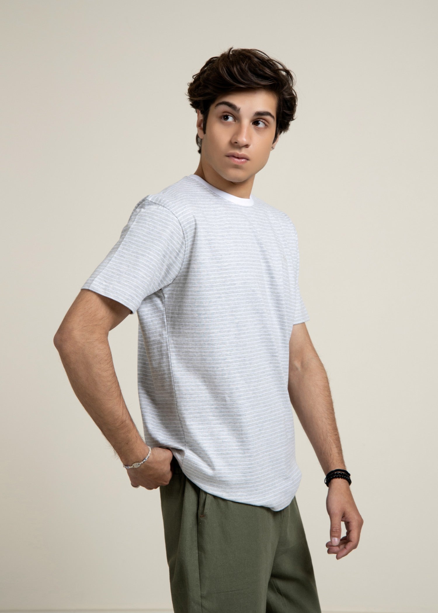 cotton jersey T Shirt in White, light grey