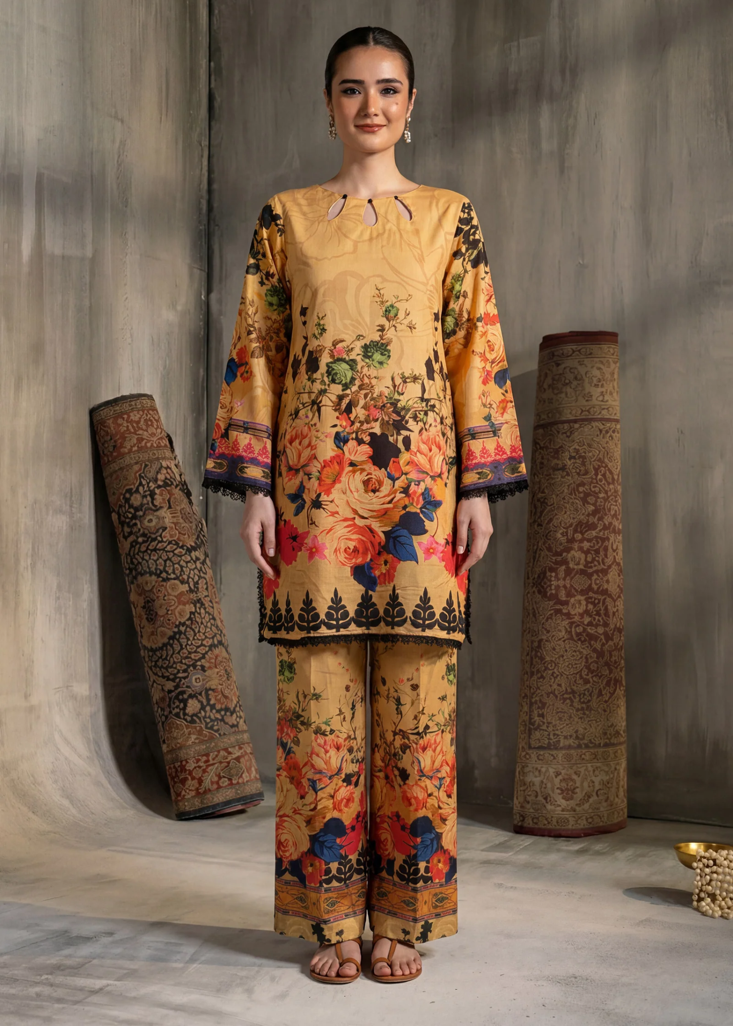 silk Co Ord Sets in Yellow ochre