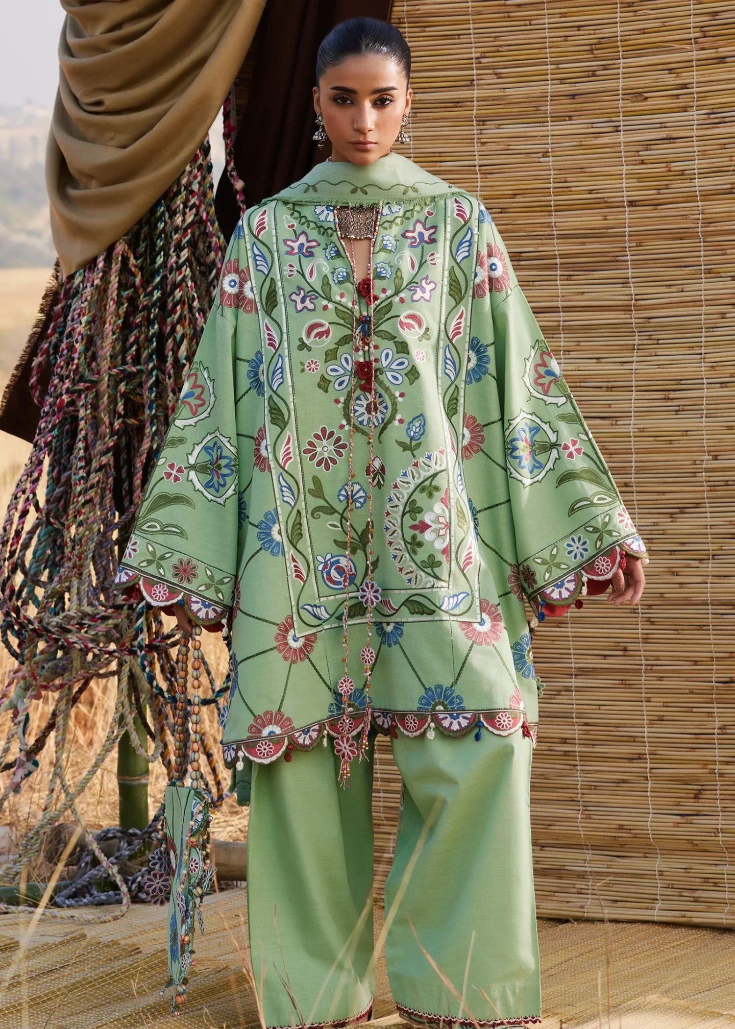 khaddar Unstitched in Mint green