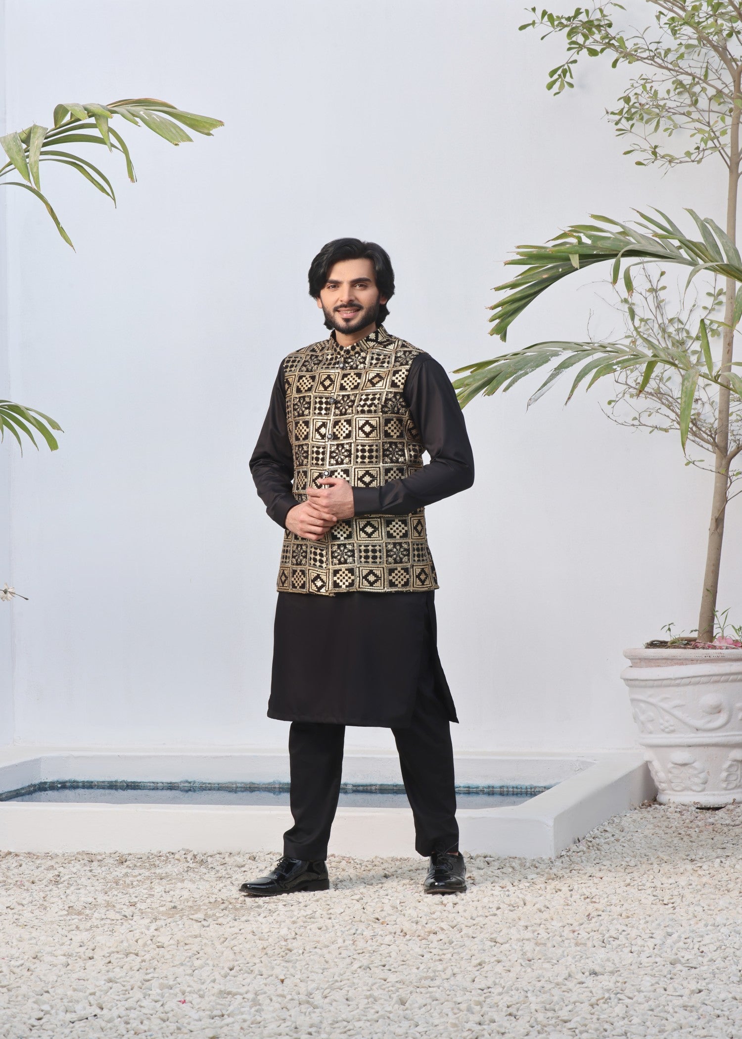 chiffon Waistcoat in Gold by J Pardesi