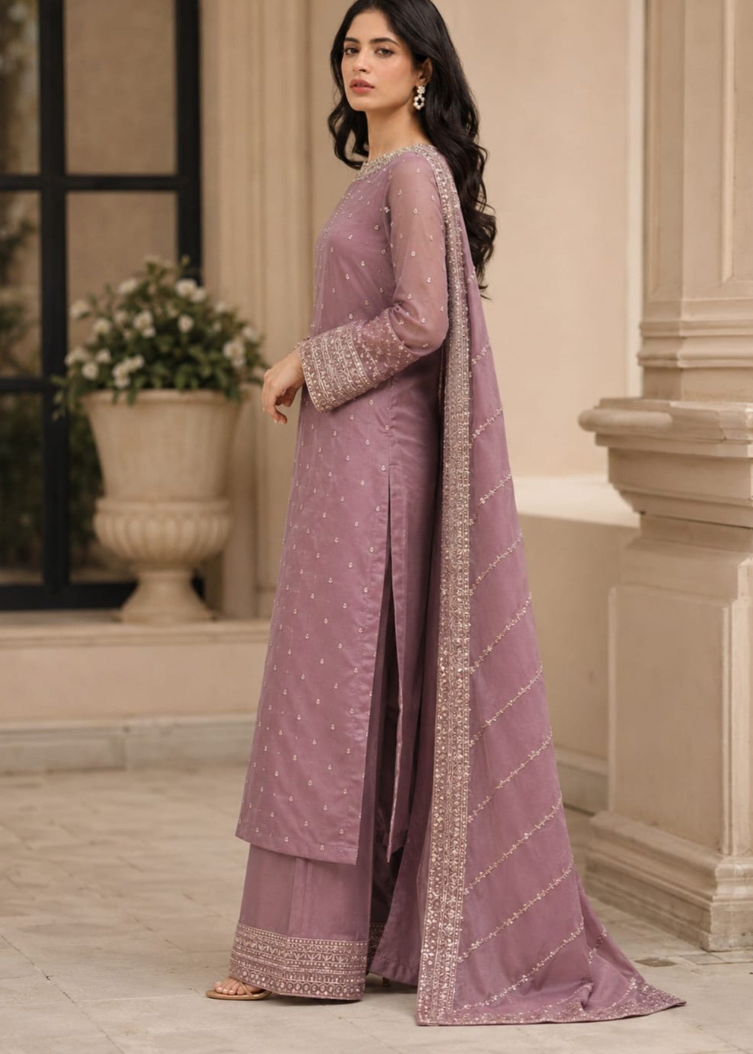 kattan silk Kurta Set in Indian pink
