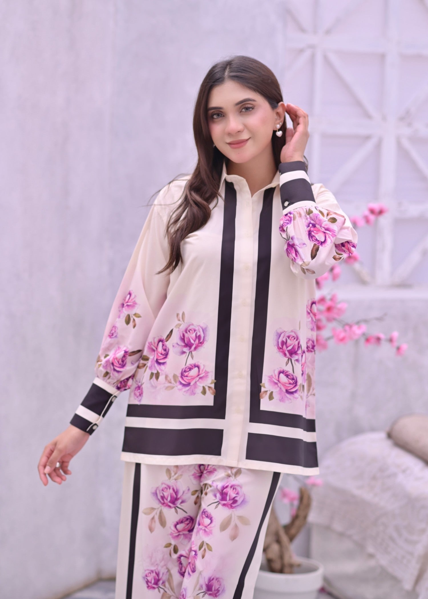 crepe Co ord Sets in Light pink, violet