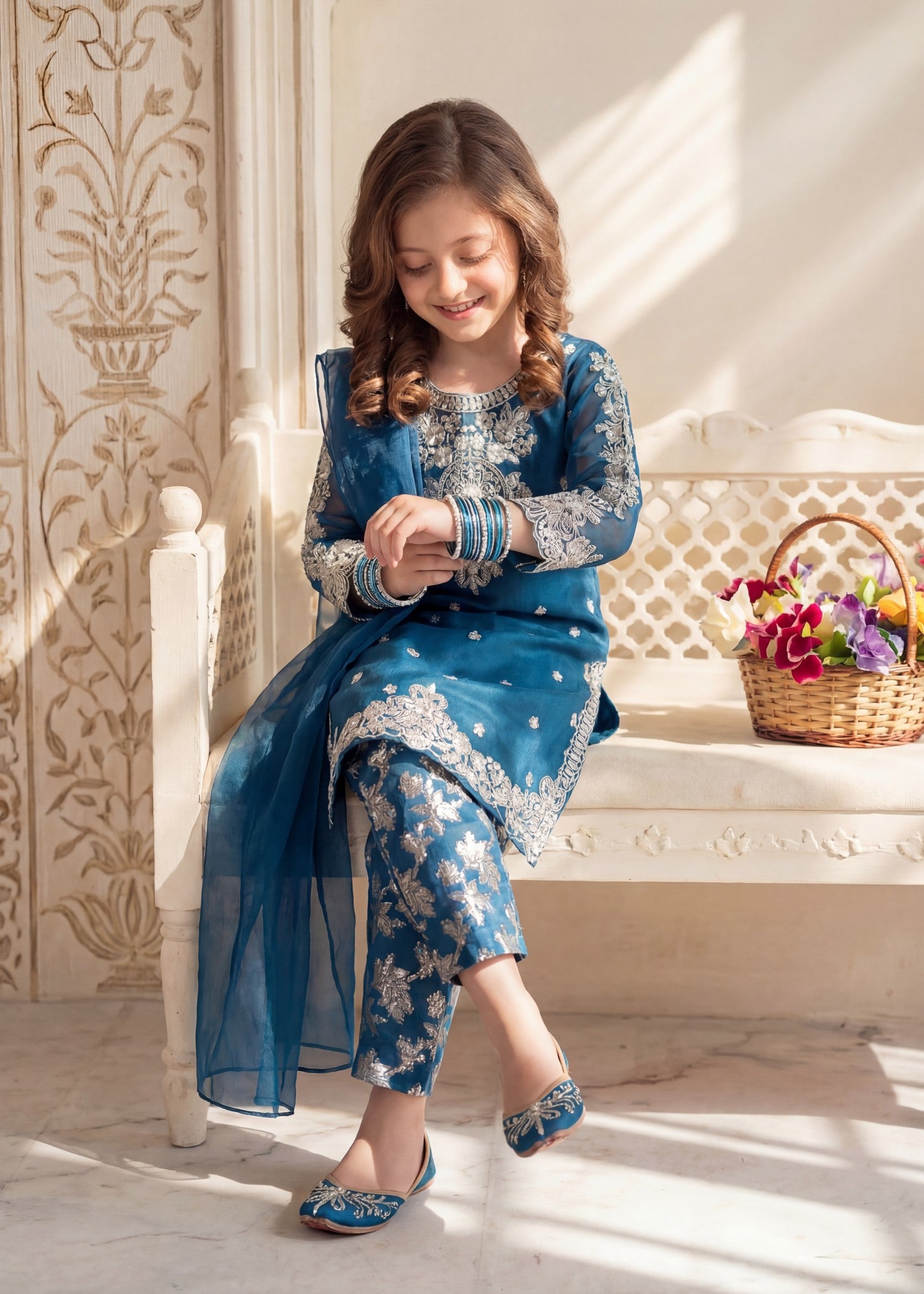 organza Kurta Set in Bondi blue