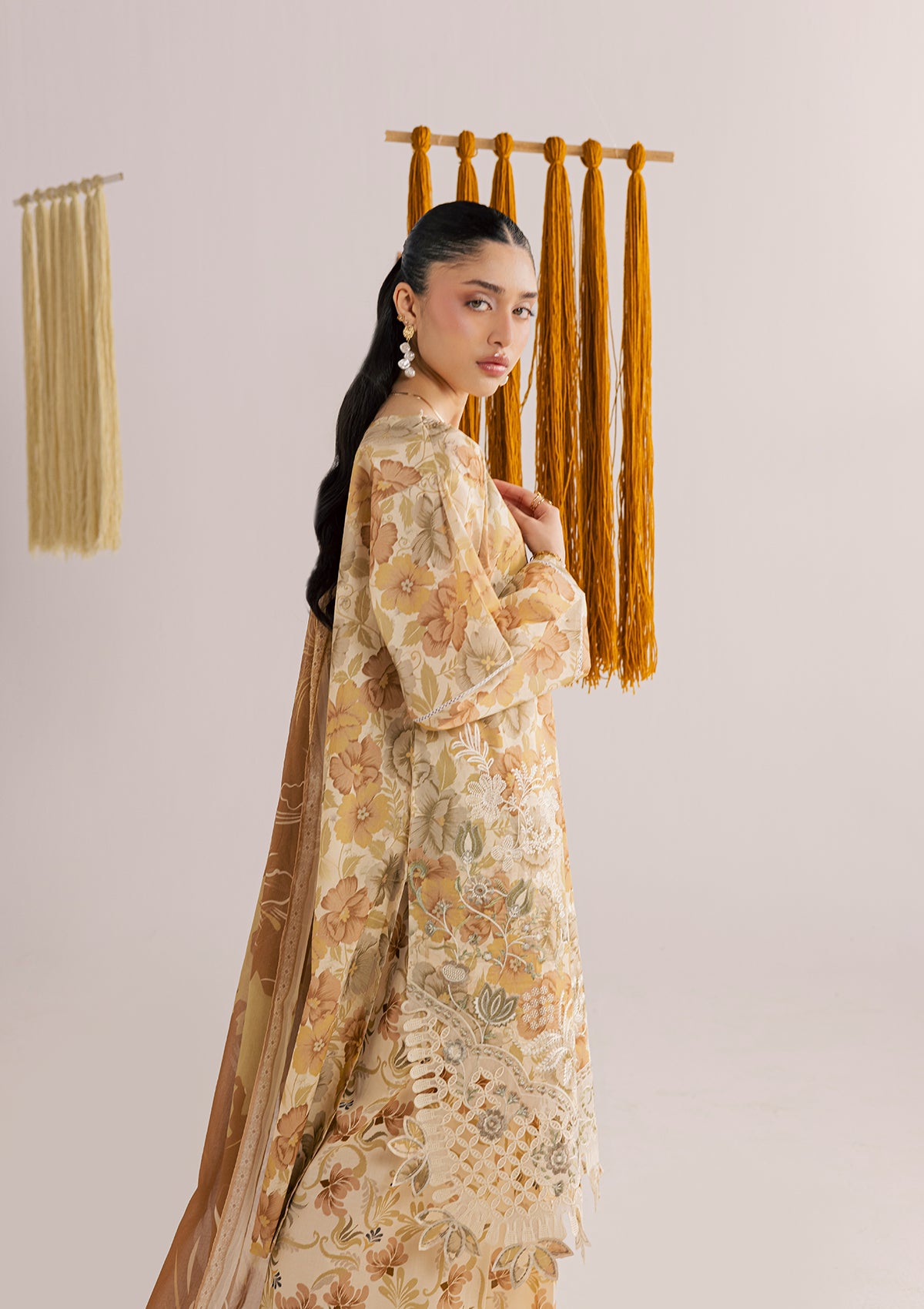 lawn Kurta Set in Mellow yellow