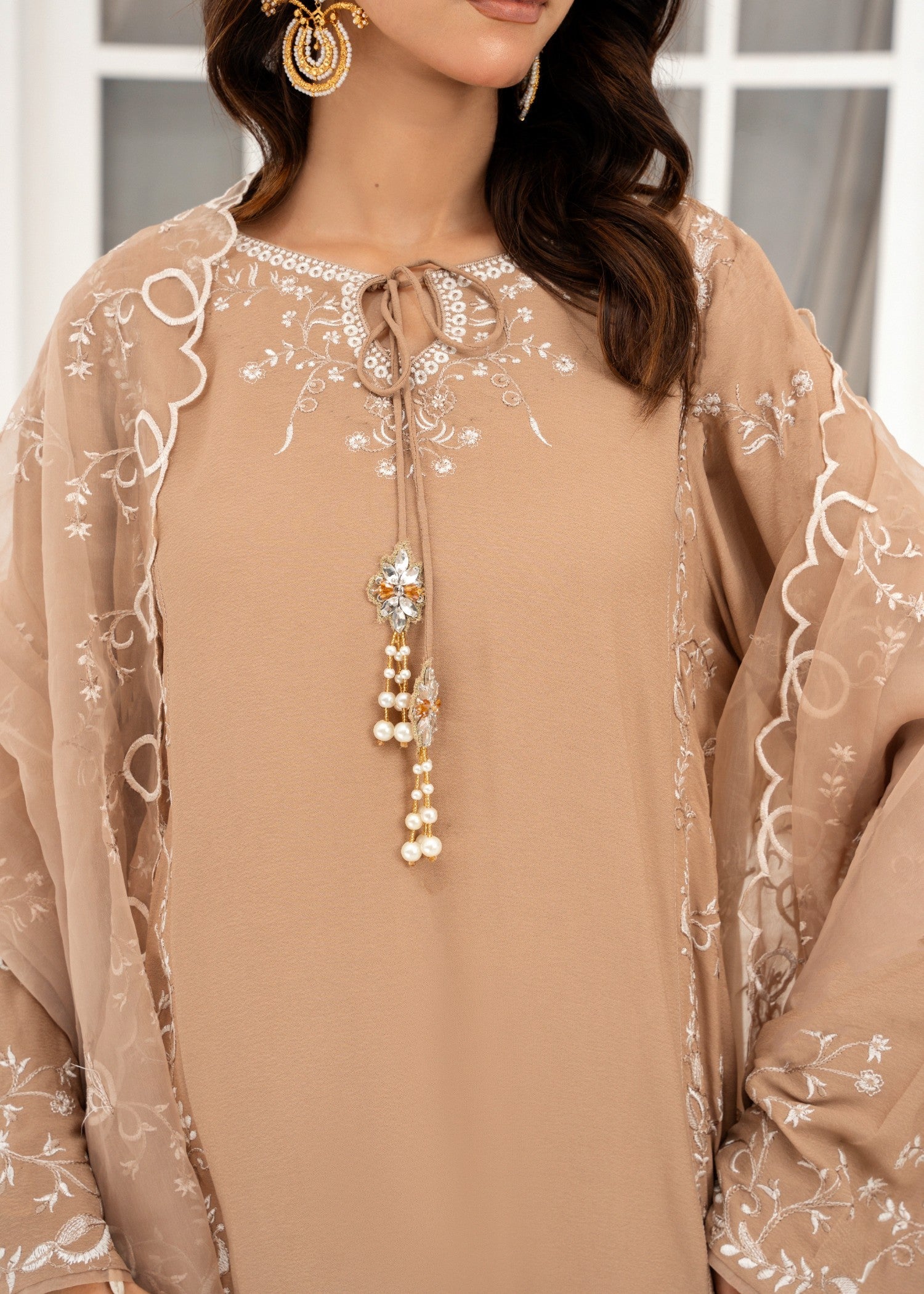 crepe Kurta Set in Mocha brown