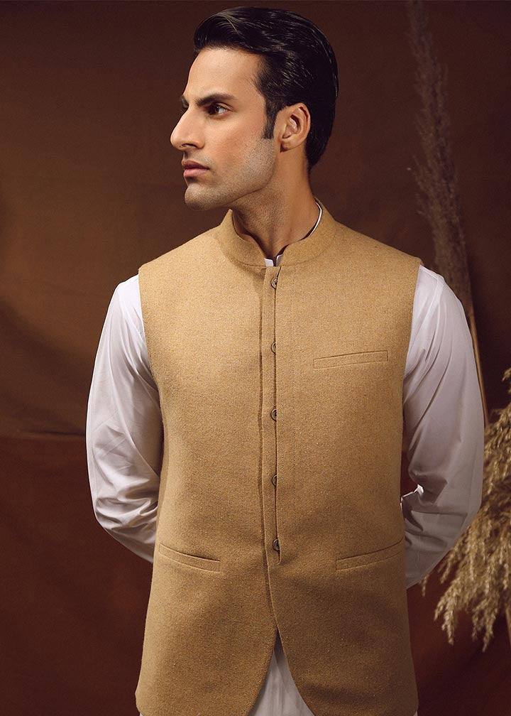 twill khaddar Waistcoat in Beige