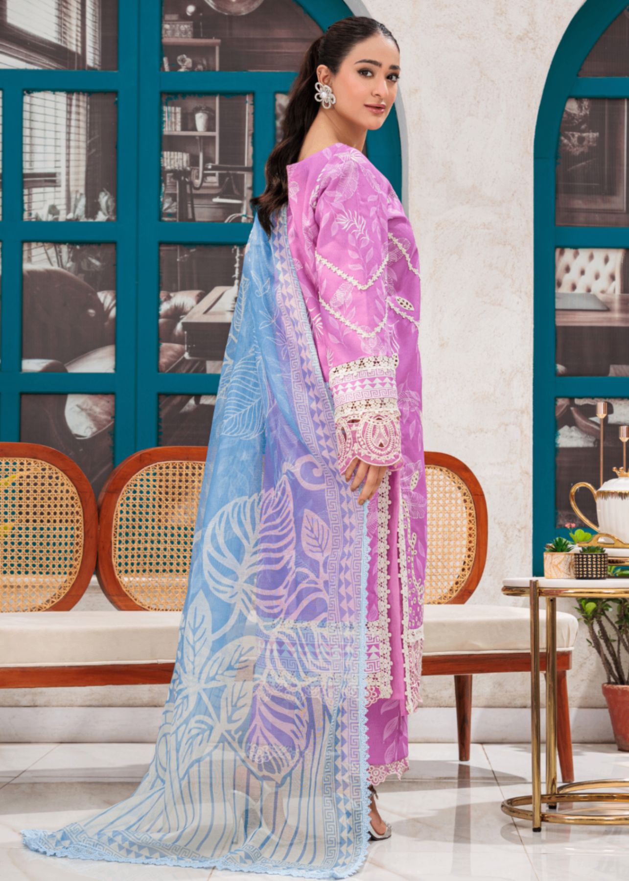 lawn Kurta Set in Orchid