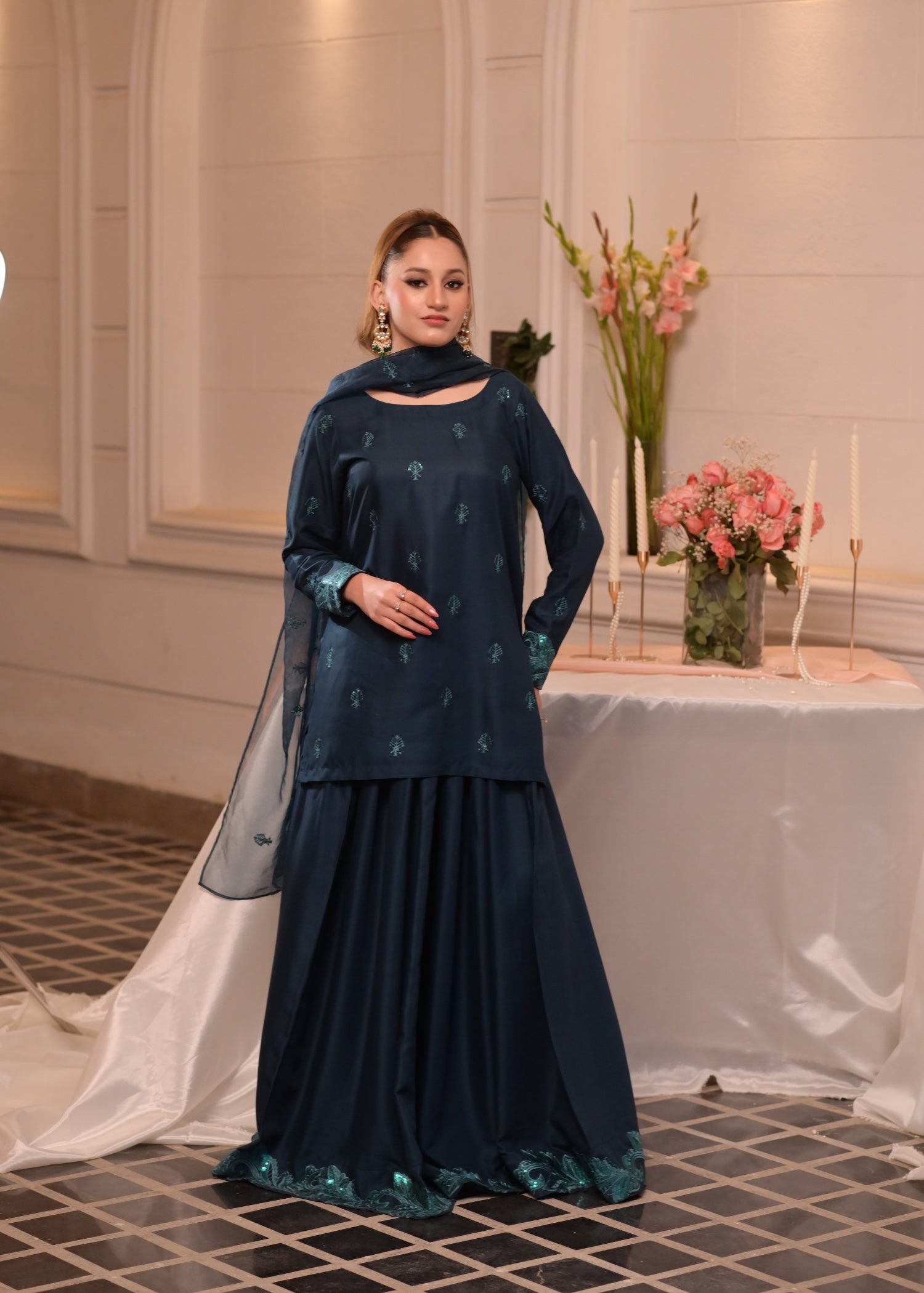 irish linen Sharara in Teal
