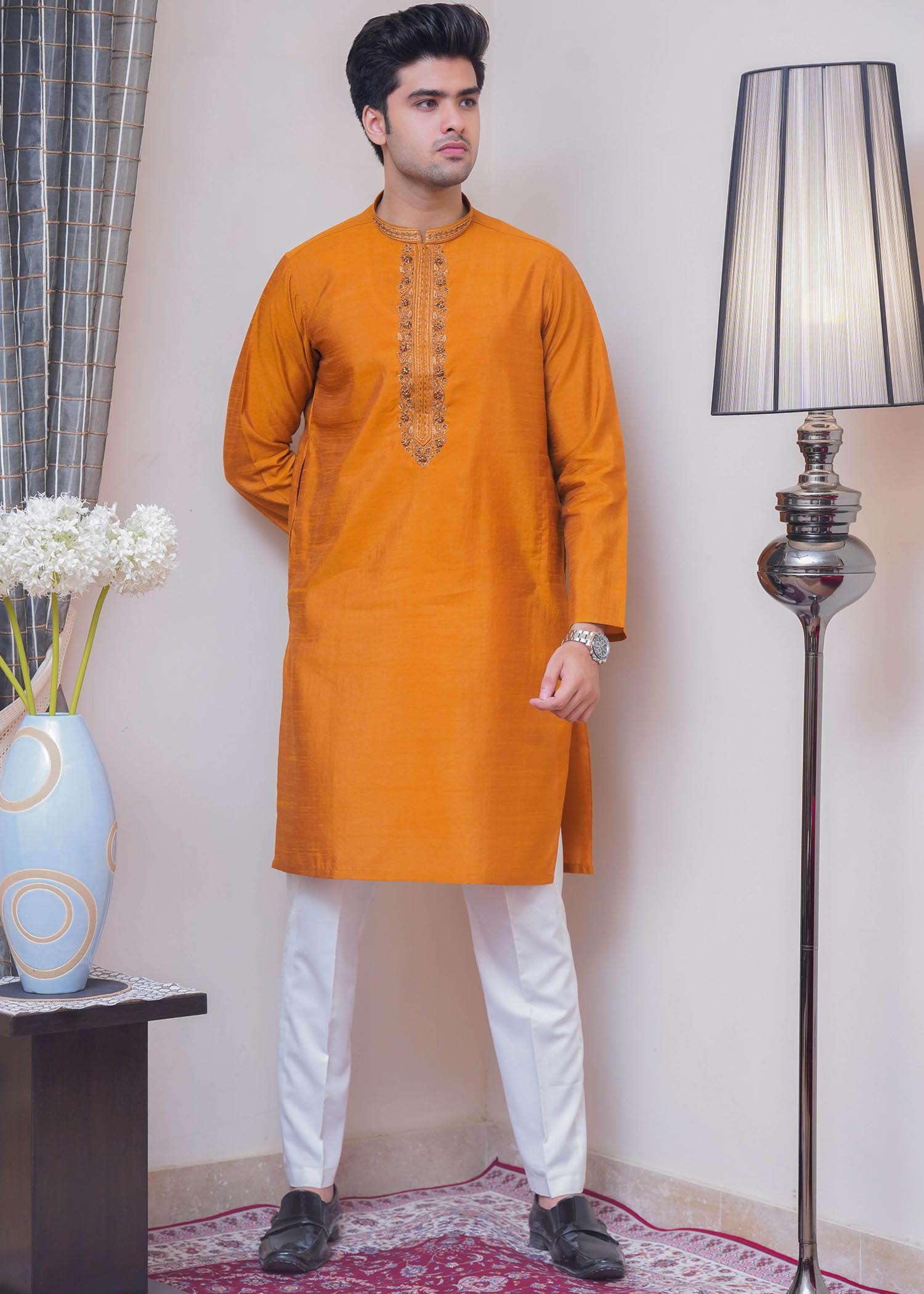raw silk Kurta in Orange