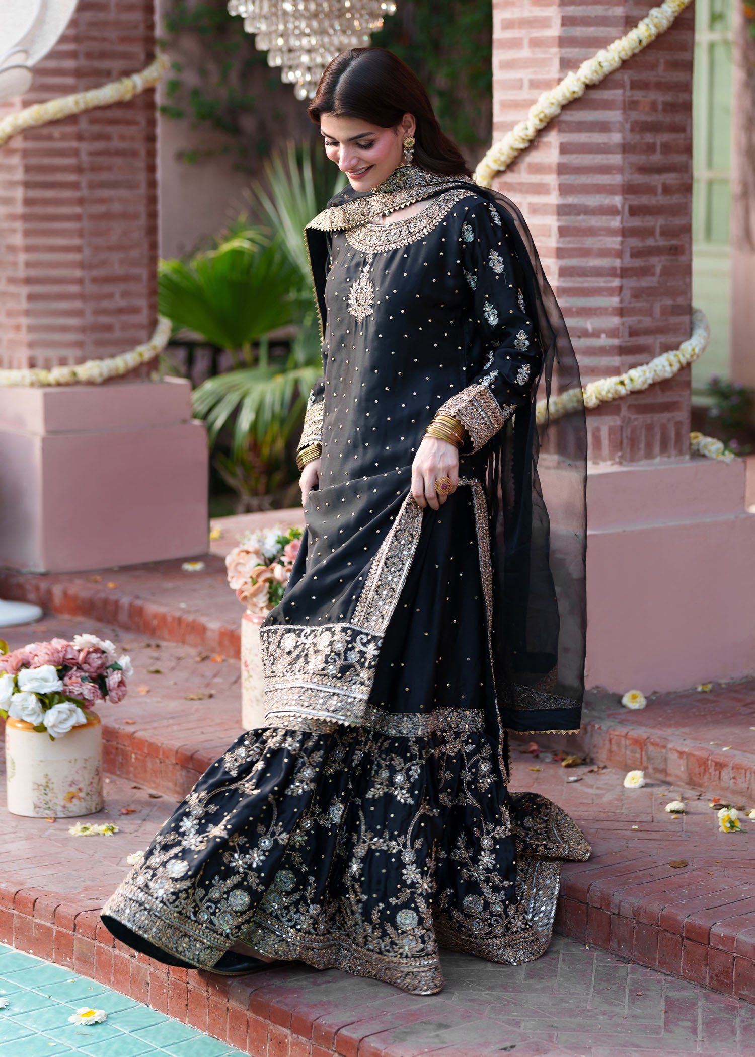 silk Lehenga in Black