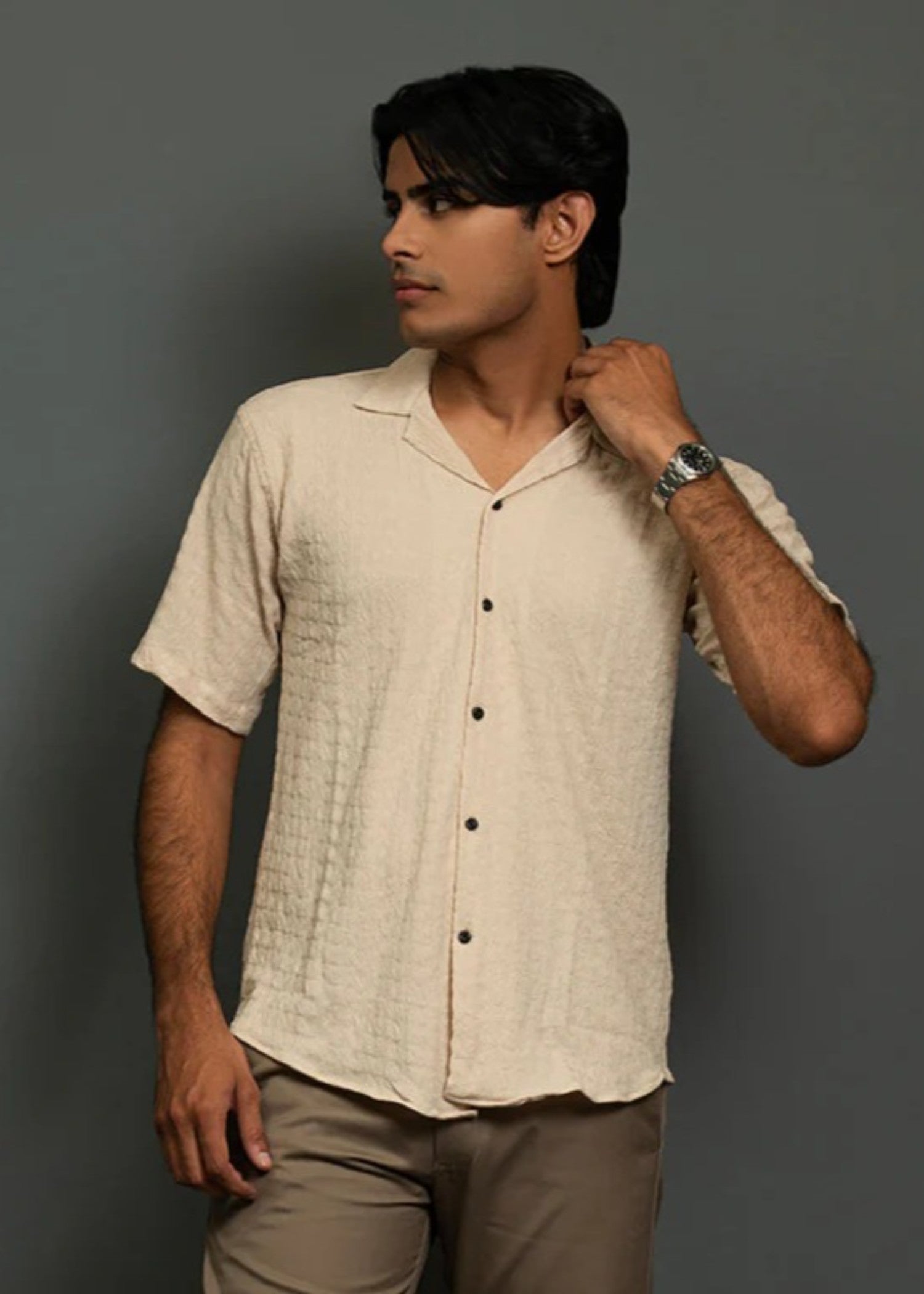 dobby Casual Shirt in Cream