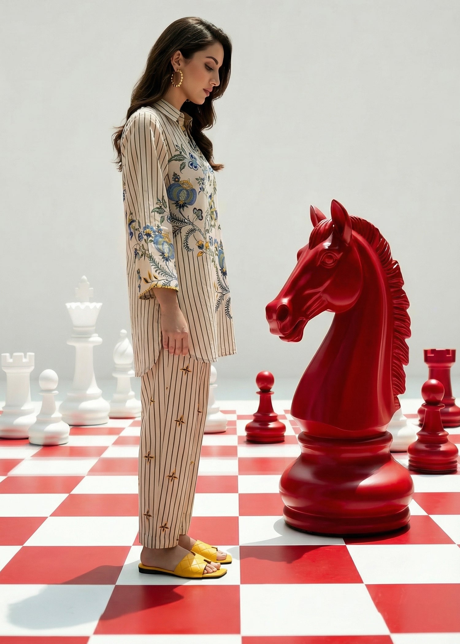 slub lawn Kurta Set in Off-white