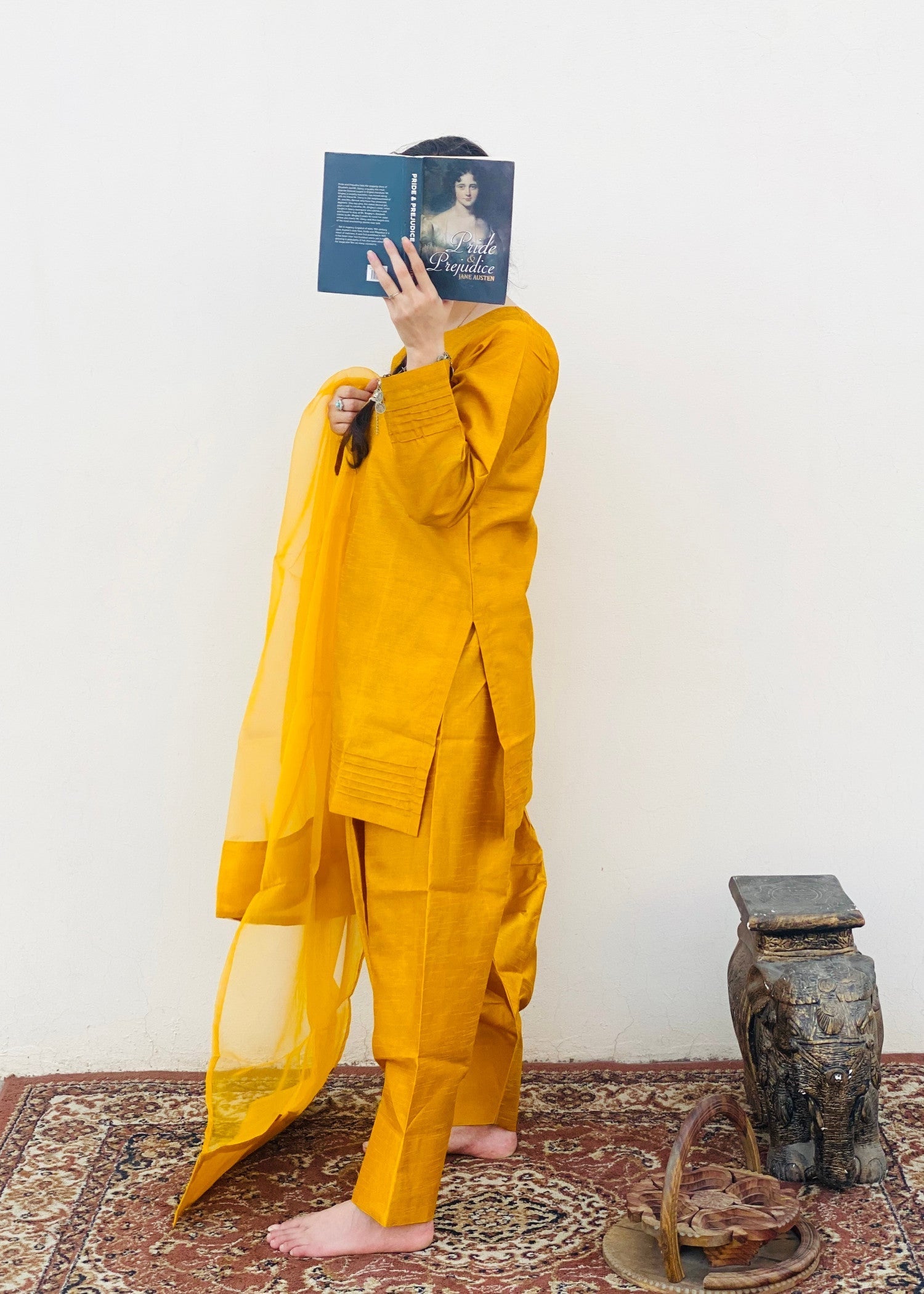 raw silk Kurta Set in Mustard