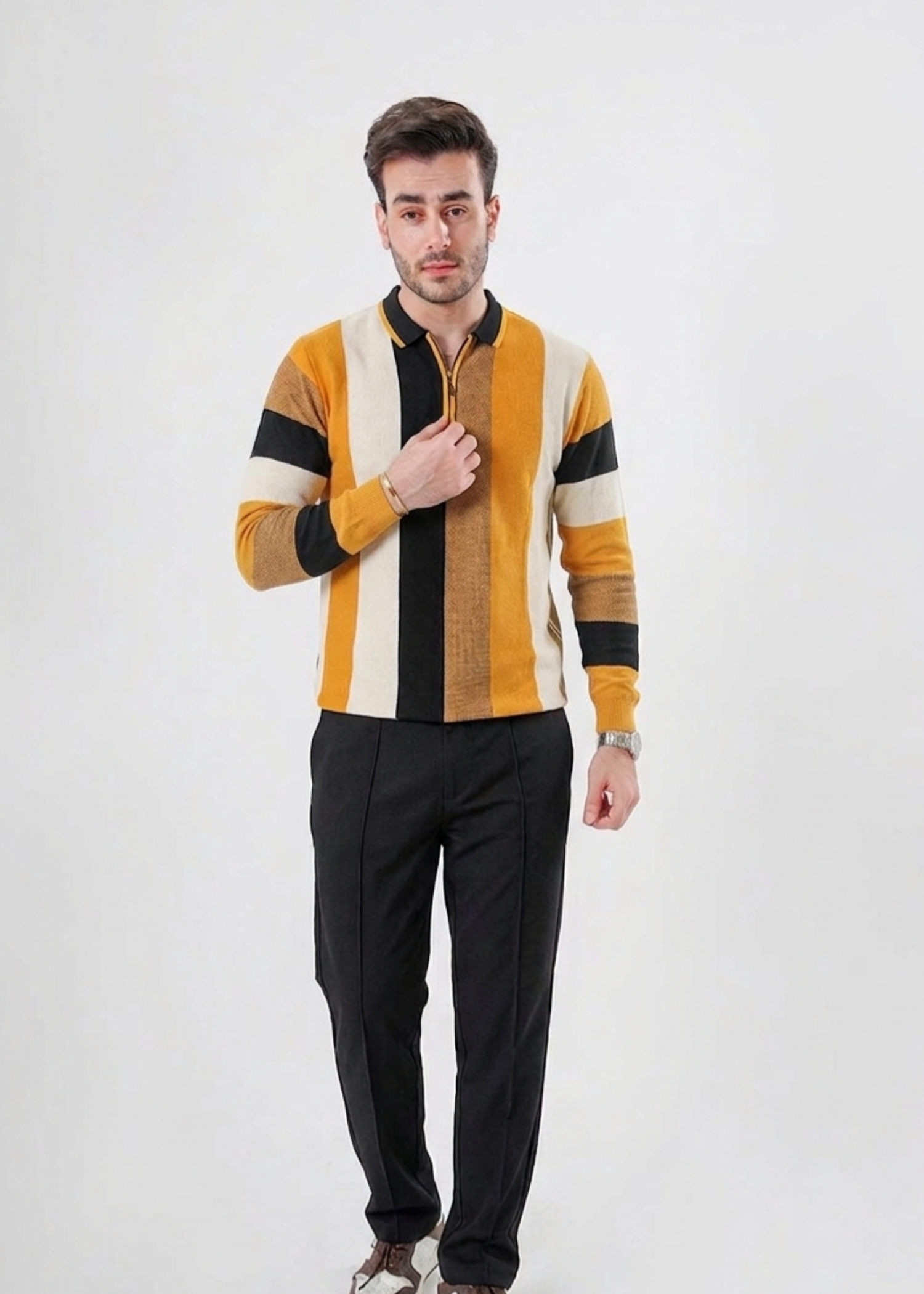 cotton Polo Shirt in Brown, mustard