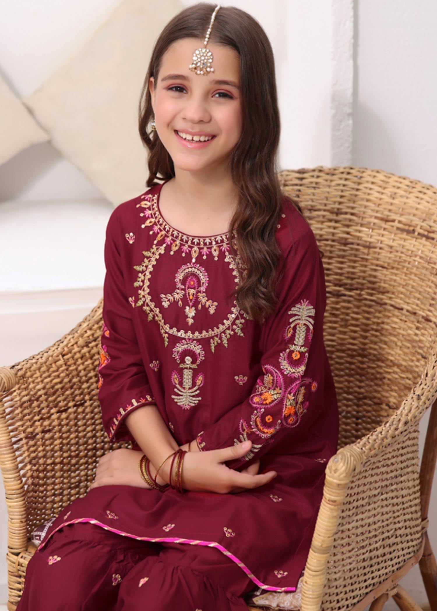 lawn Gharara in Maroon