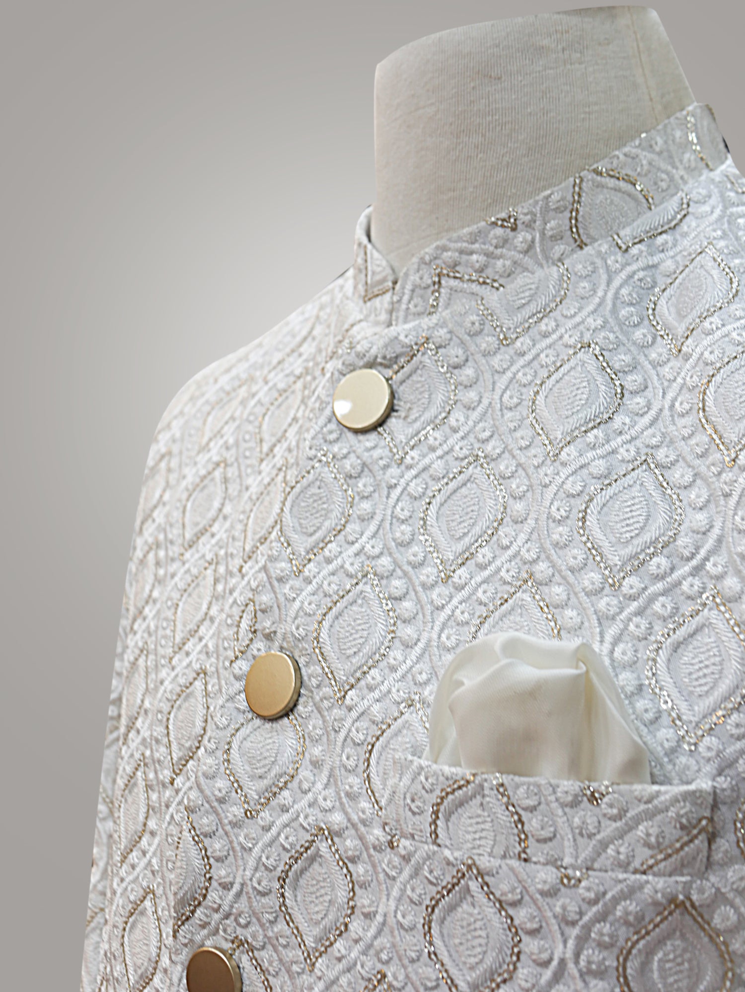 jamawar Prince Coat in Cream